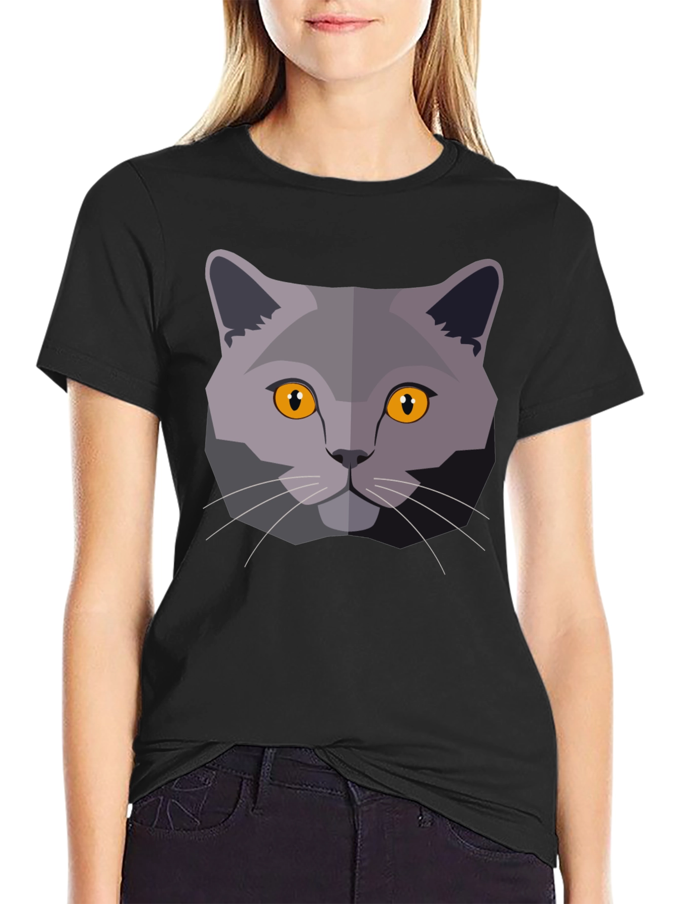 Cat Head Graphic T-Shirt - Modern Geometric Design