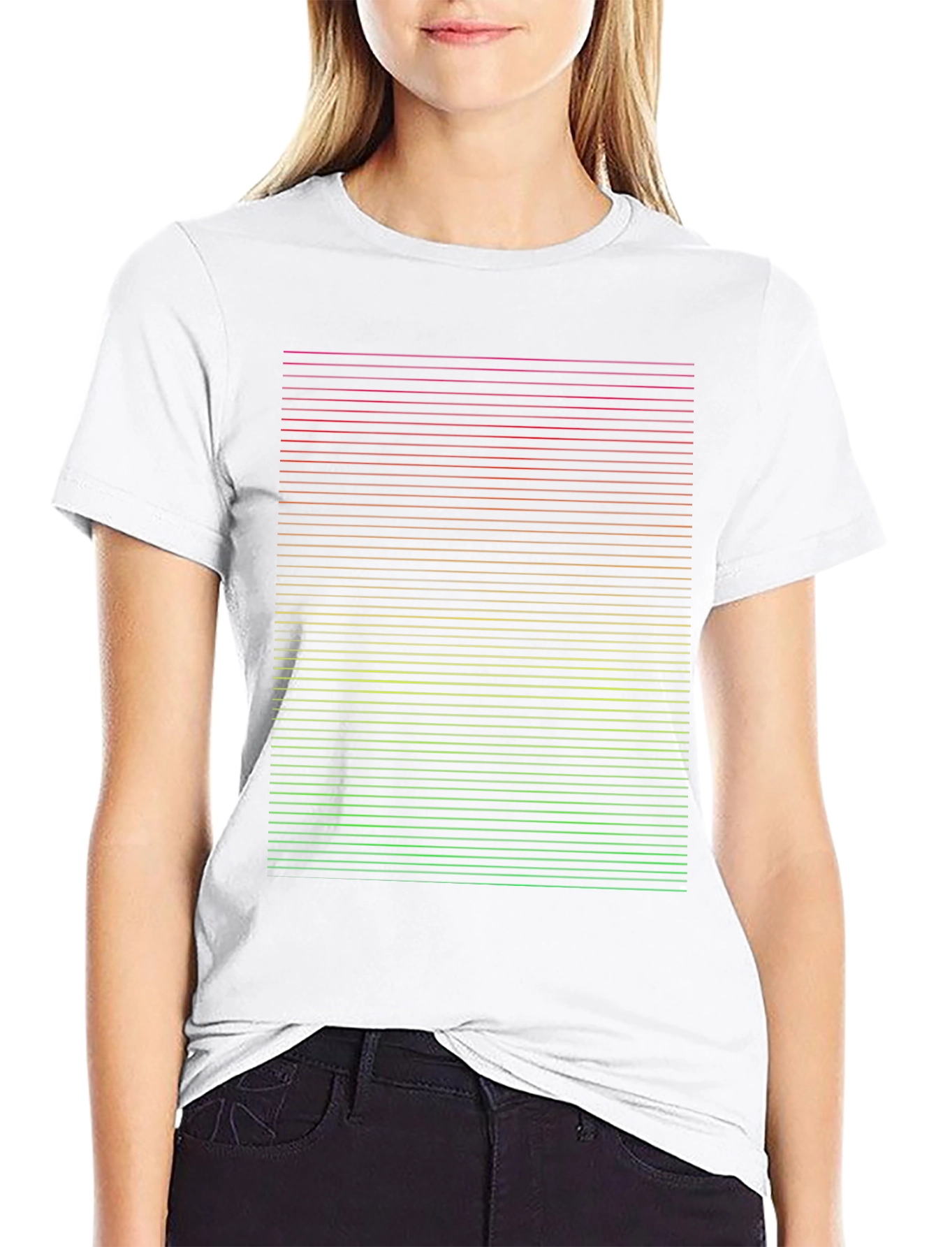 Gradient Stripe Graphic Tee - Modern Casual Black T-Shirt