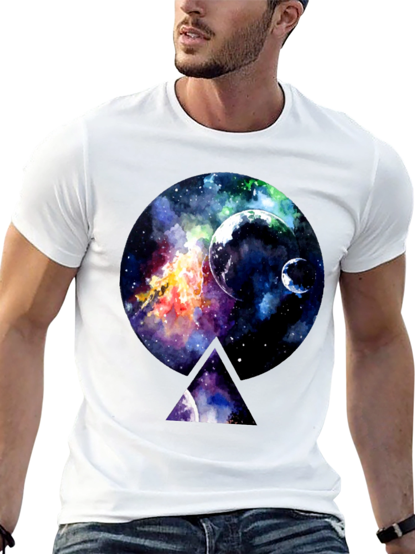Galaxy Print Black Crewneck T-Shirt