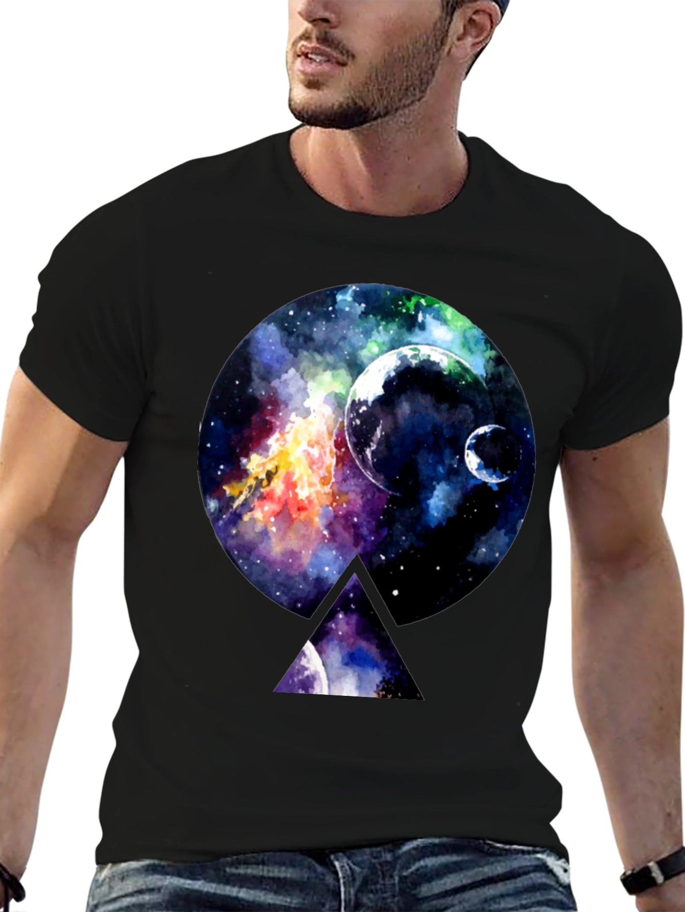 Galaxy Print Black Crewneck T-Shirt