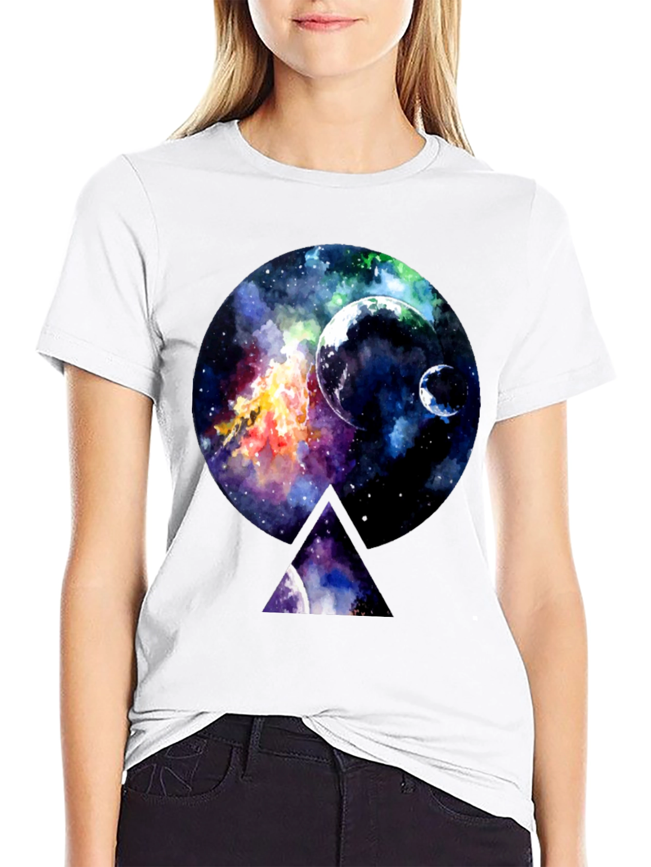 Galaxy Print Black Crewneck T-Shirt