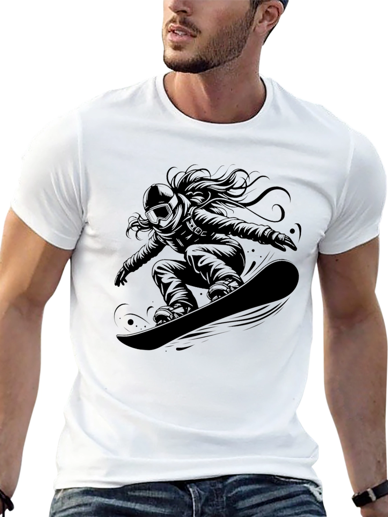 Snowboarder Graphic Tee - Black Casual Shirt