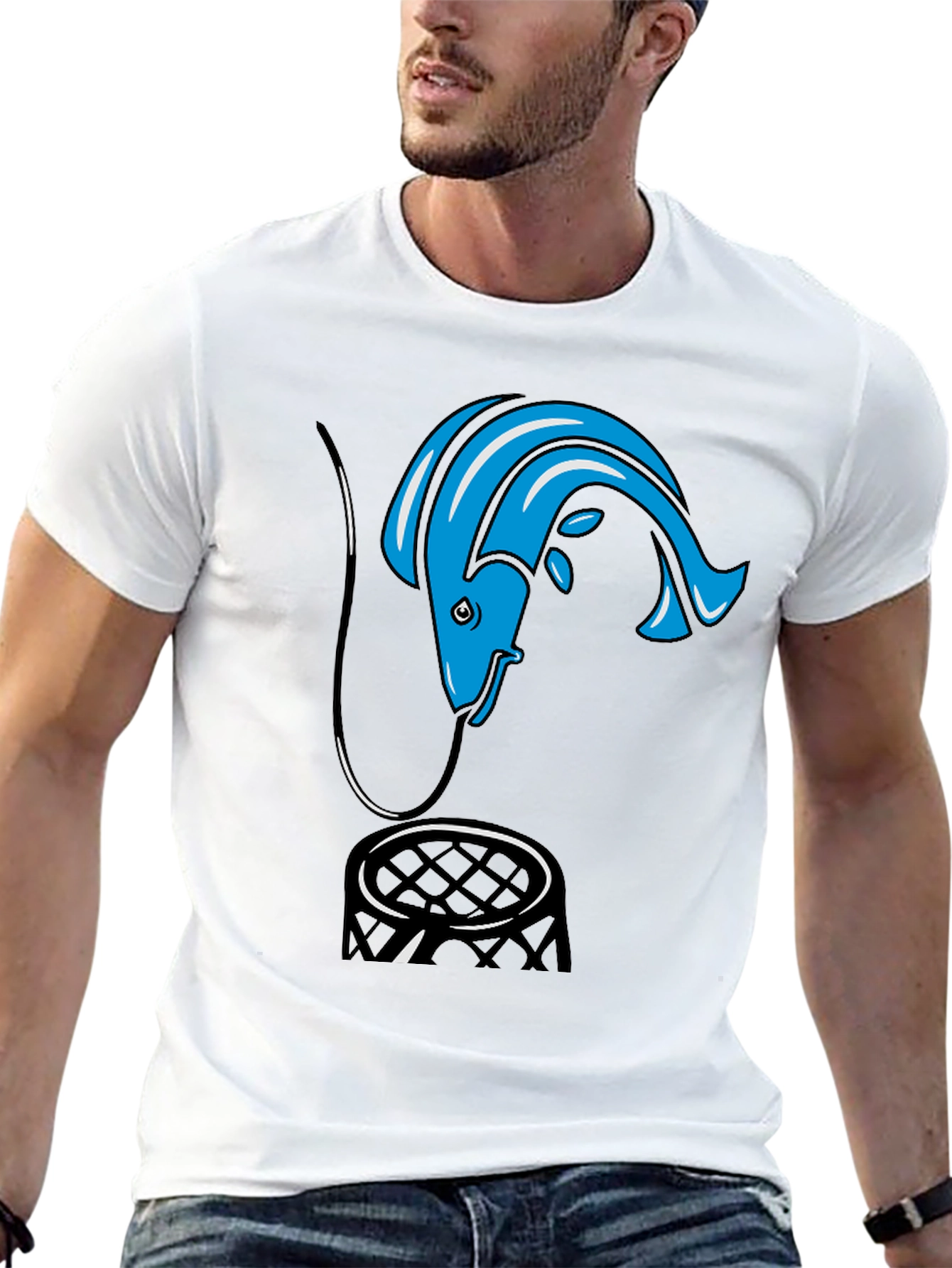 Fishing Hook T-Shirt - Blue Fish Design