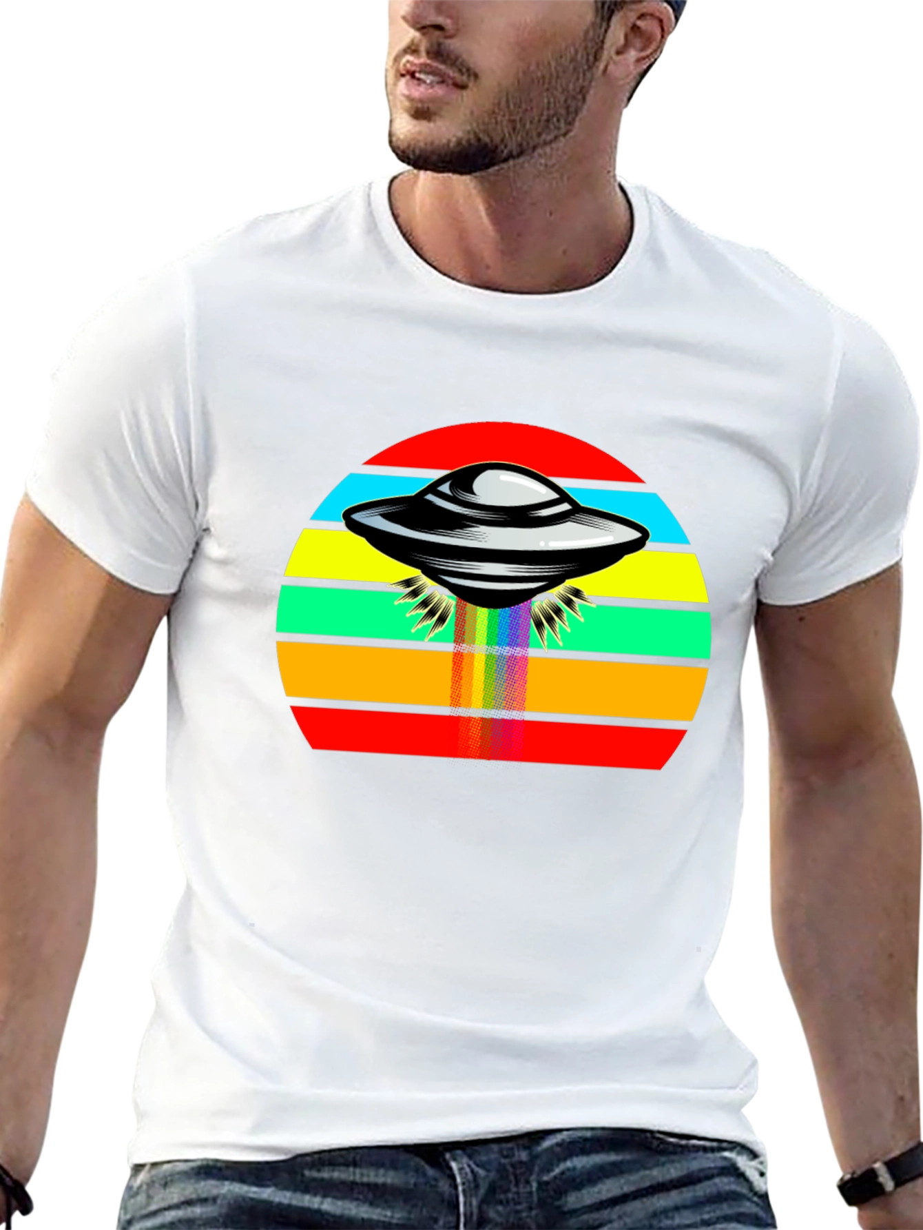 Retro UFO Rainbow T-Shirt - Black Tee