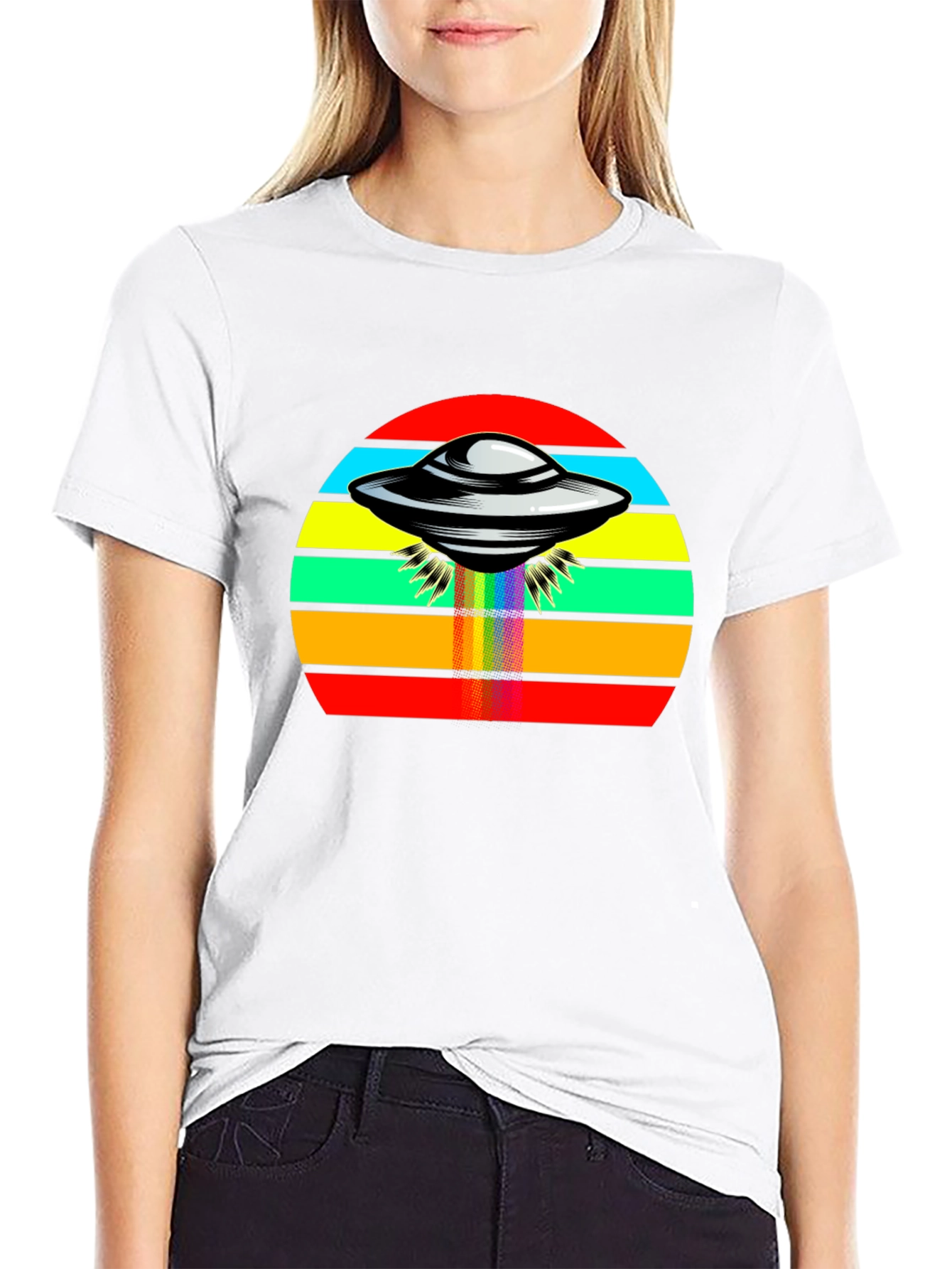 Retro UFO Rainbow T-Shirt - Black Tee