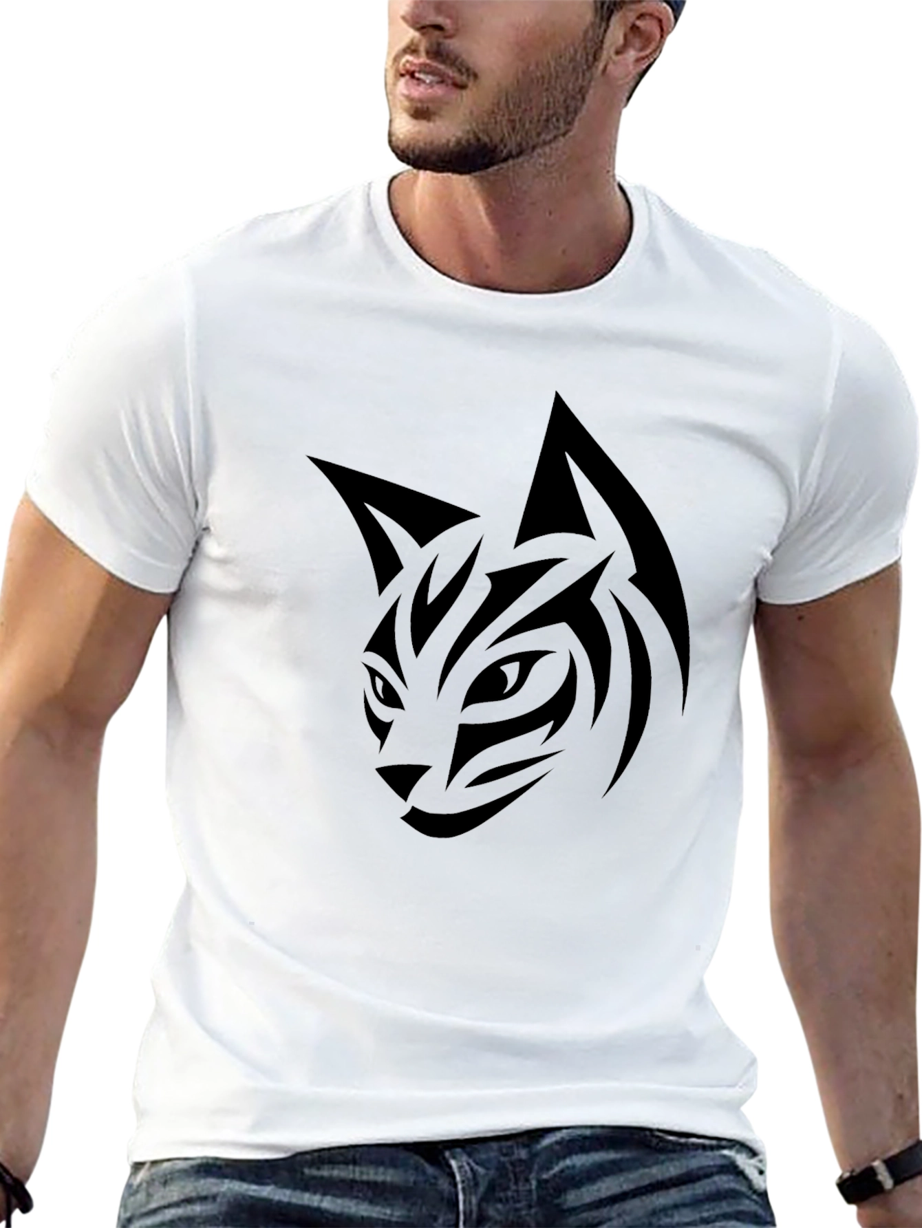 Black Cat Tribal Tattoo Graphic Tee - Mens