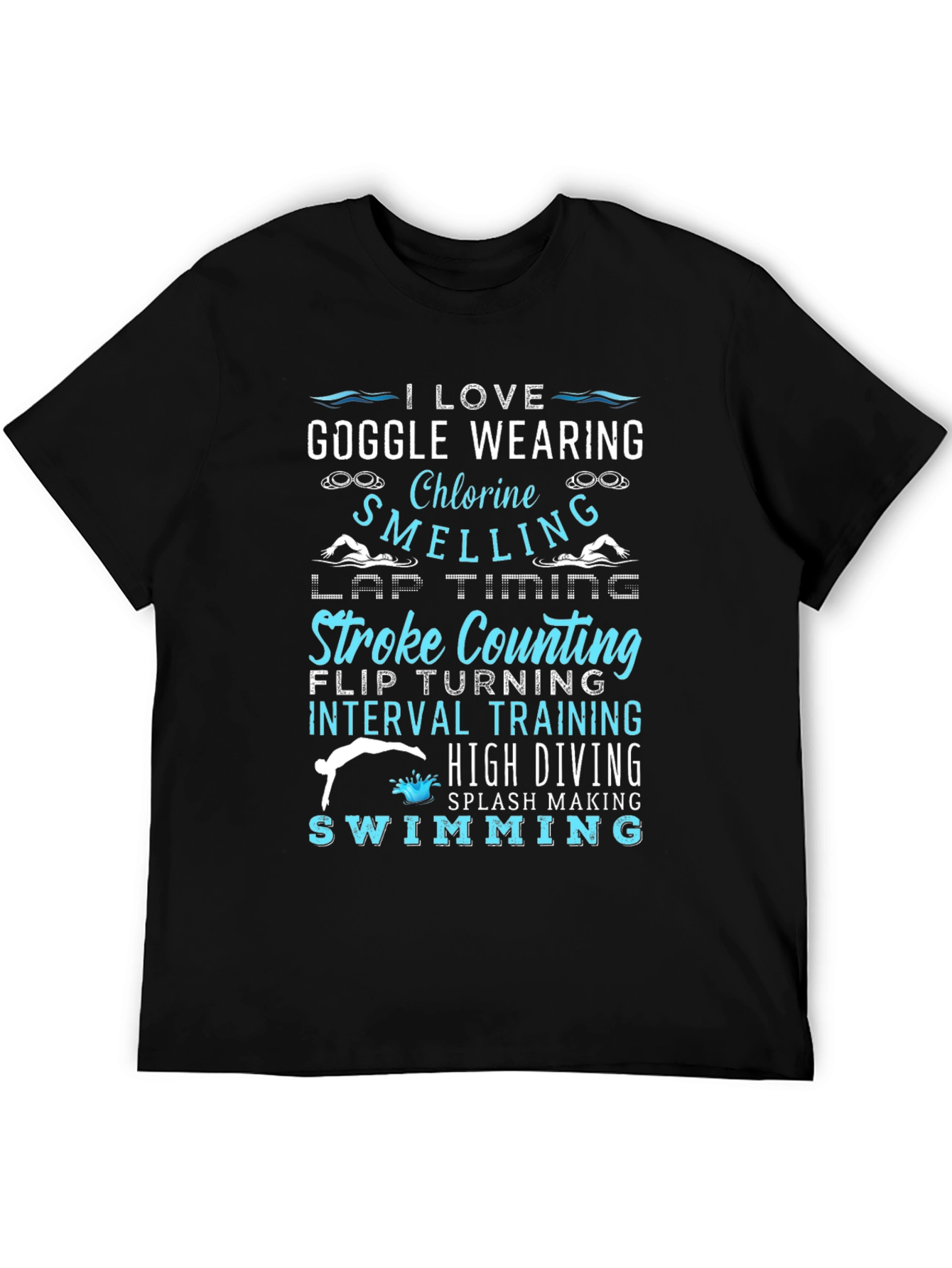I Love Swimming Black T-Shirt