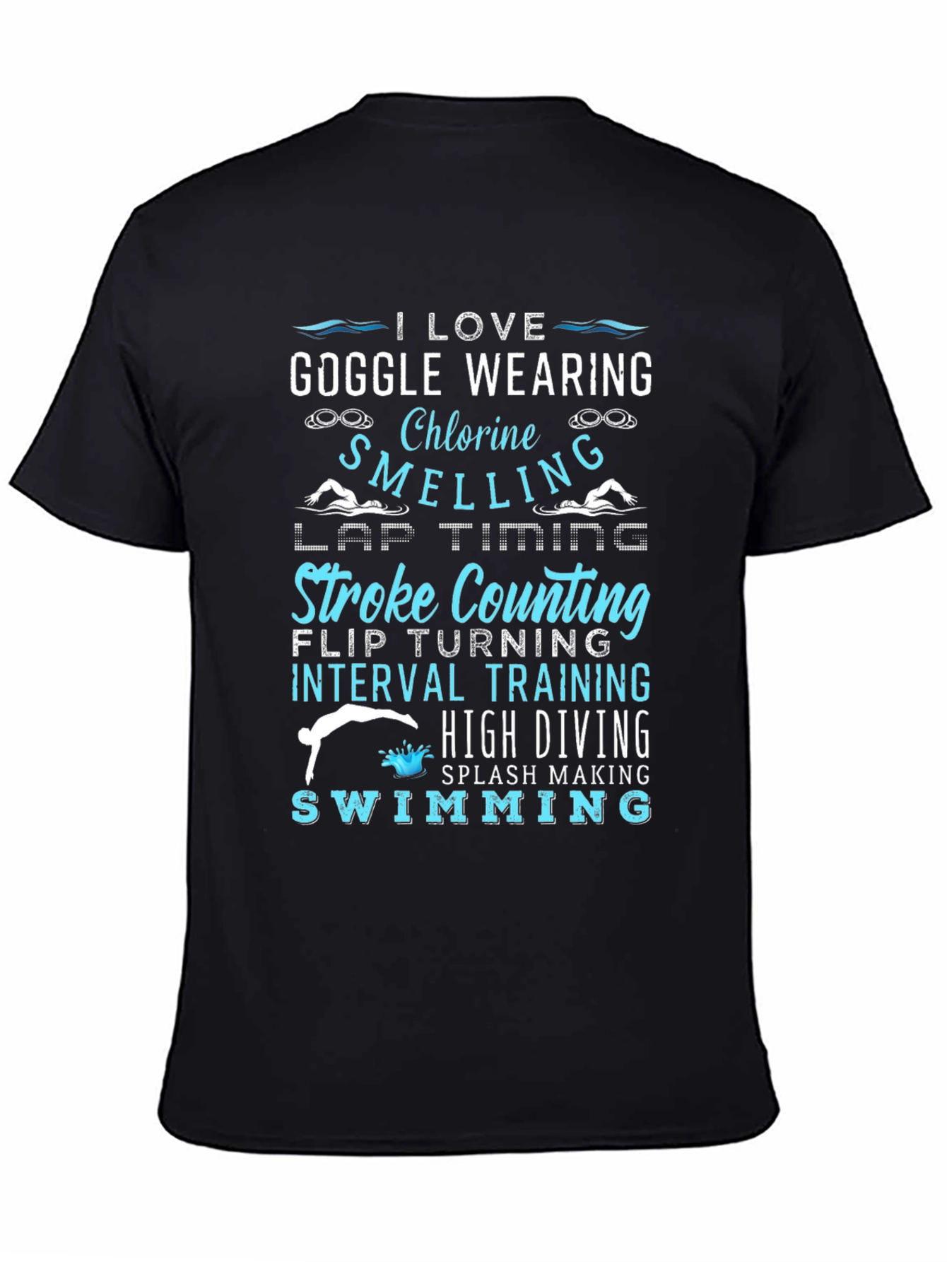 I Love Swimming Black T-Shirt
