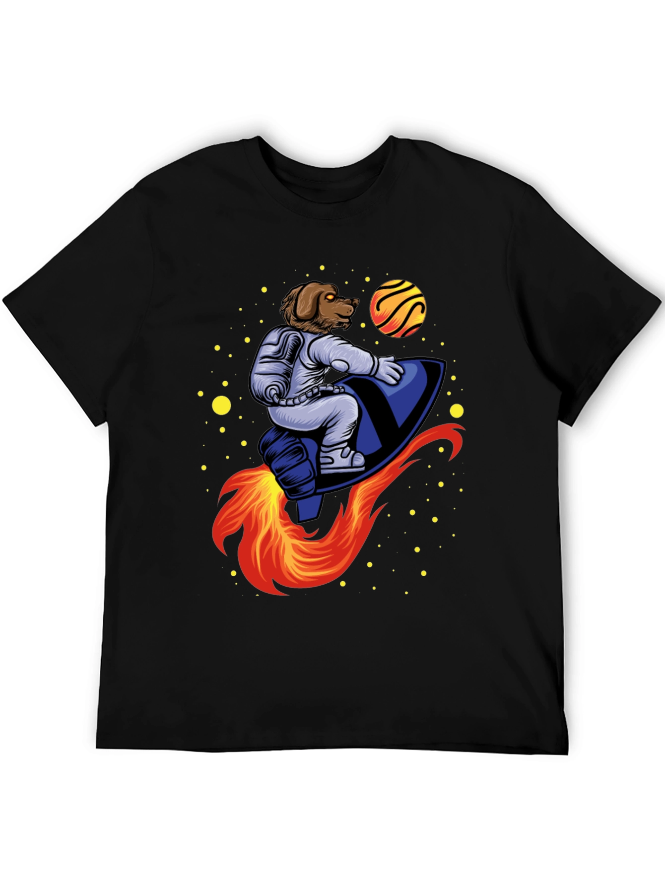 Dog Astronaut Rocket T-Shirt - Black