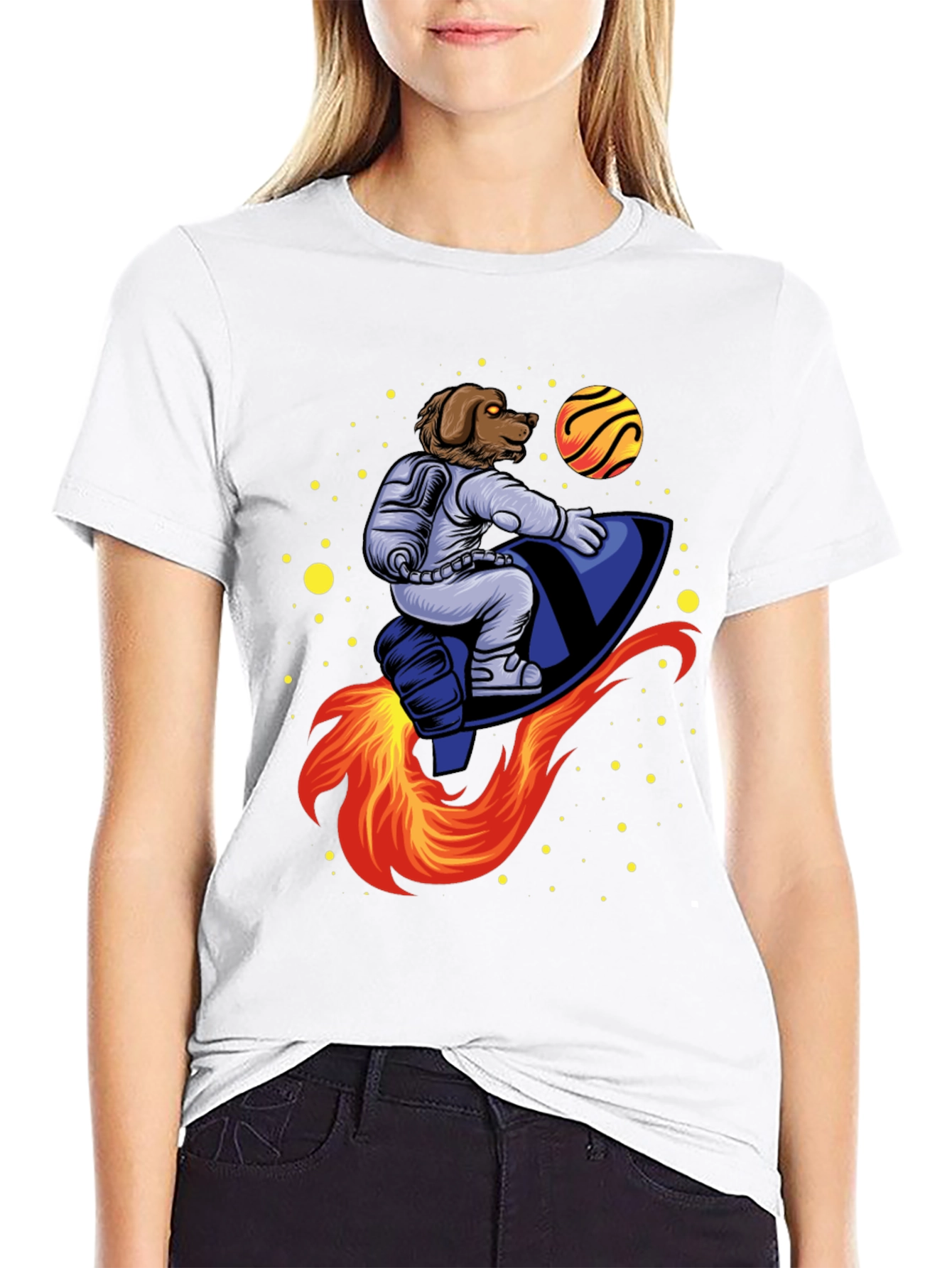 Dog Astronaut Rocket T-Shirt - Black