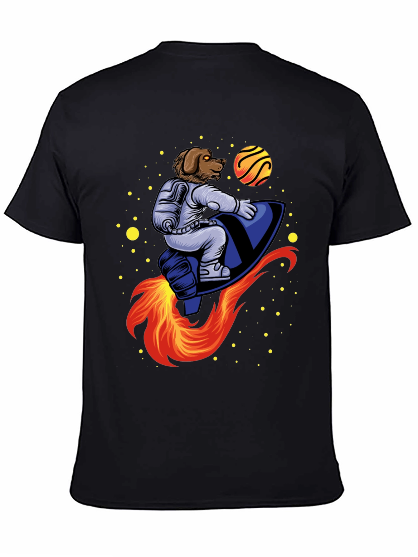 Dog Astronaut Rocket T-Shirt - Black
