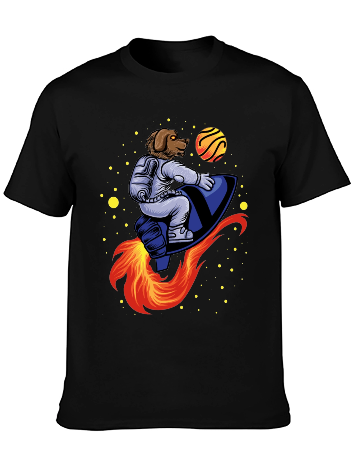 Dog Astronaut Rocket T-Shirt - Black