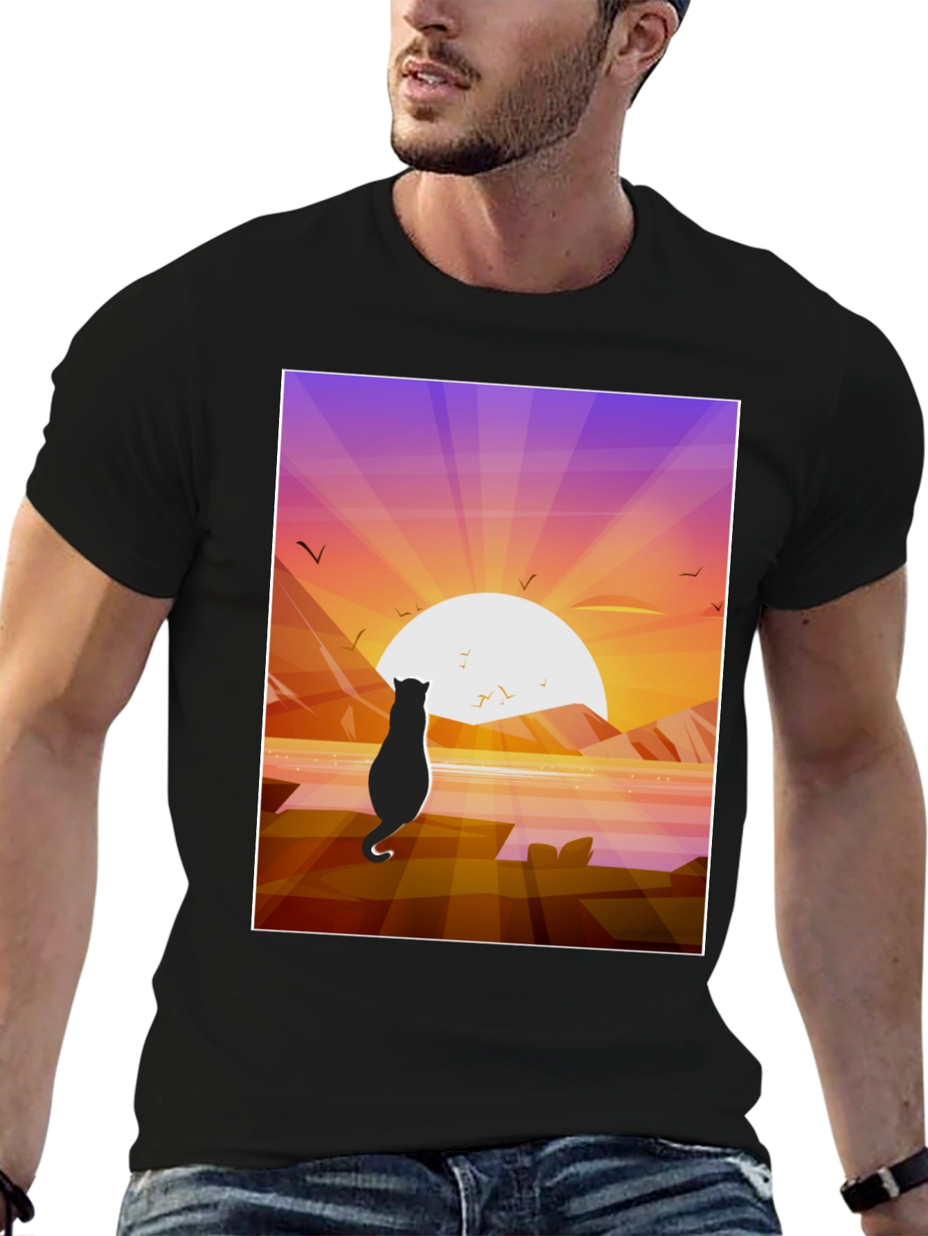 Cat Silhouette Sunset T-Shirt