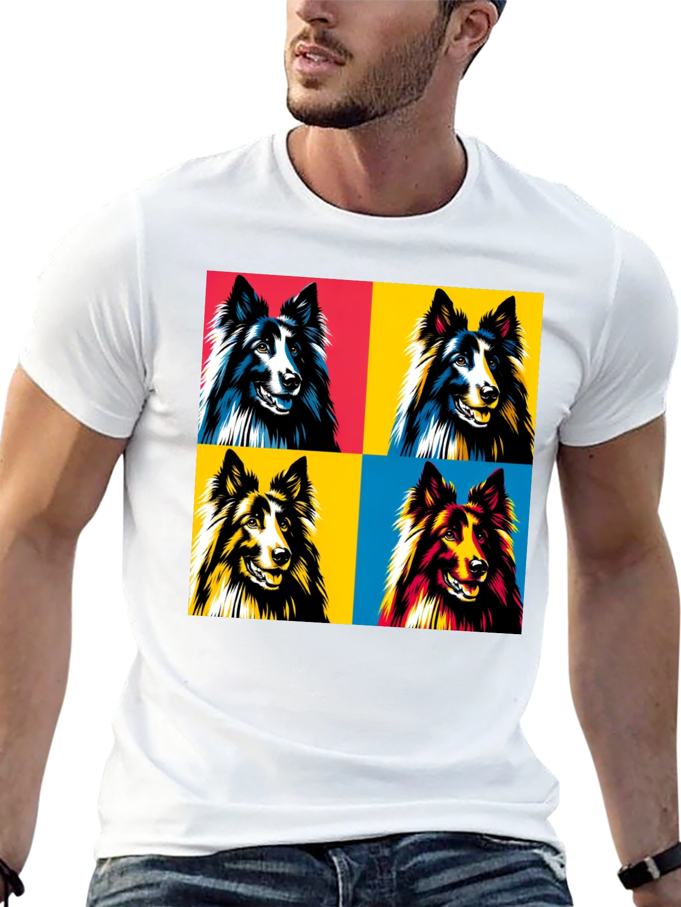 Pop Art Dog T-Shirt - Collie Design