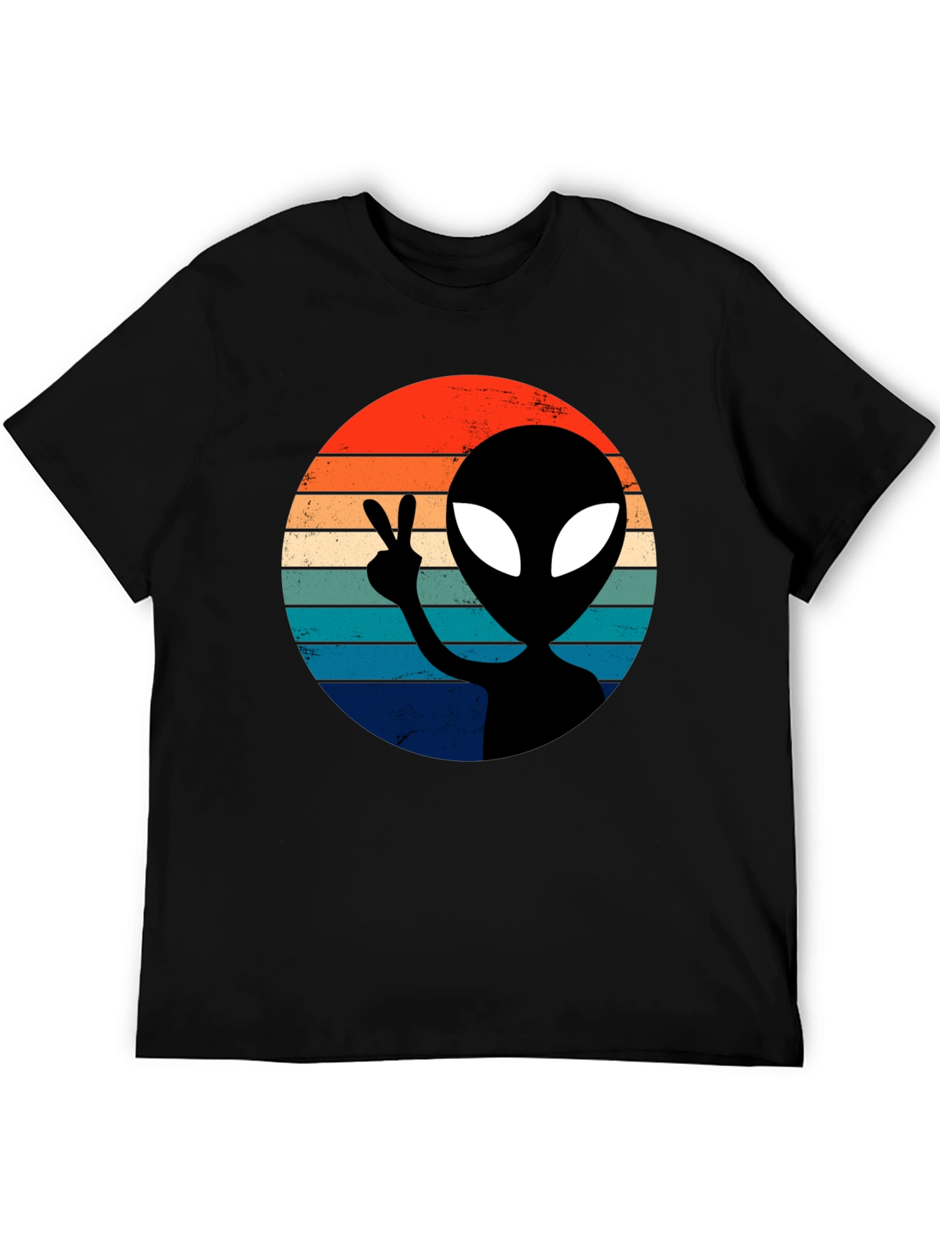 Retro Alien Peace T-Shirt - Black