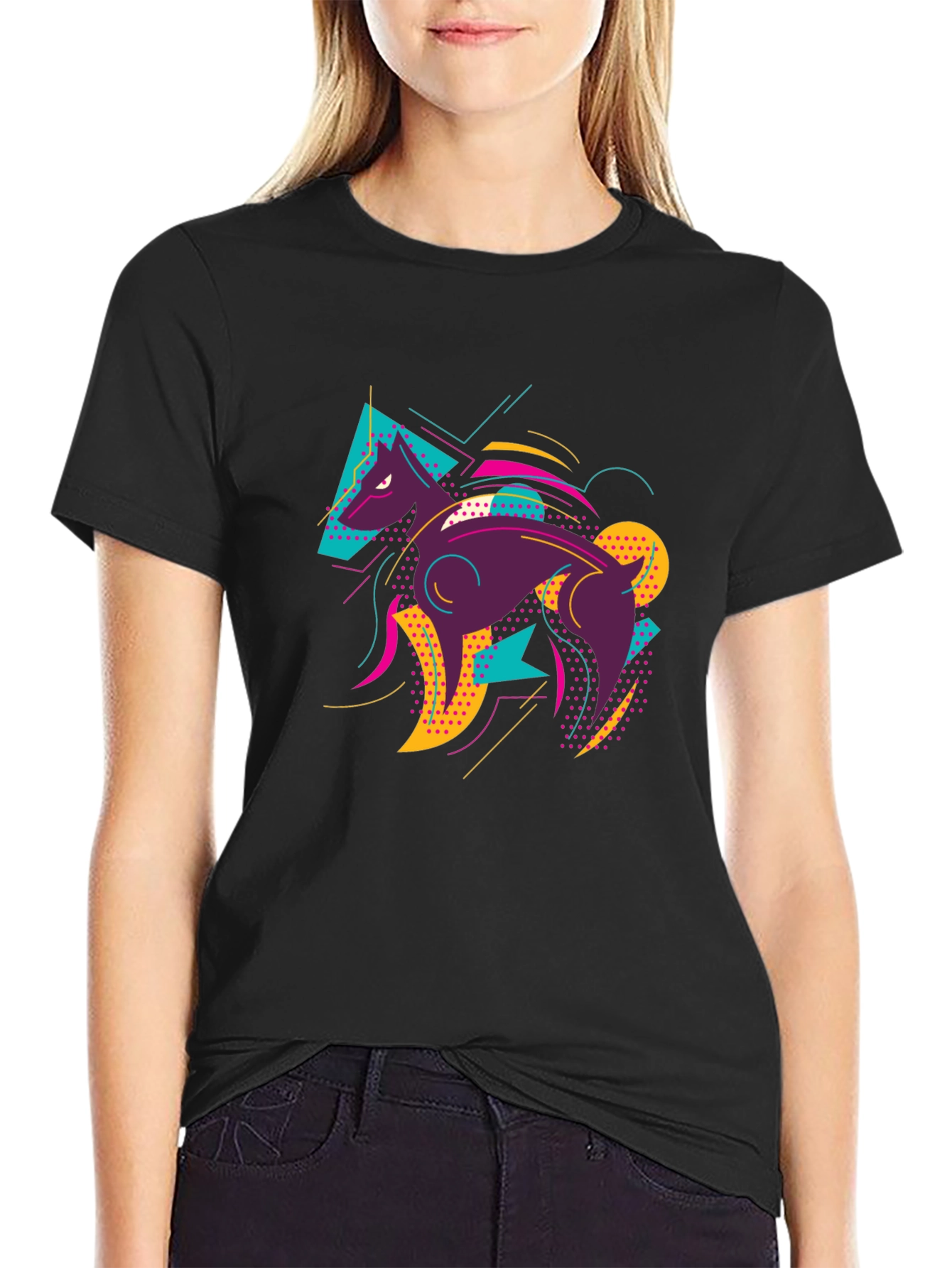 Abstract Wolf Graphic Tee - Mens Black T-Shirt