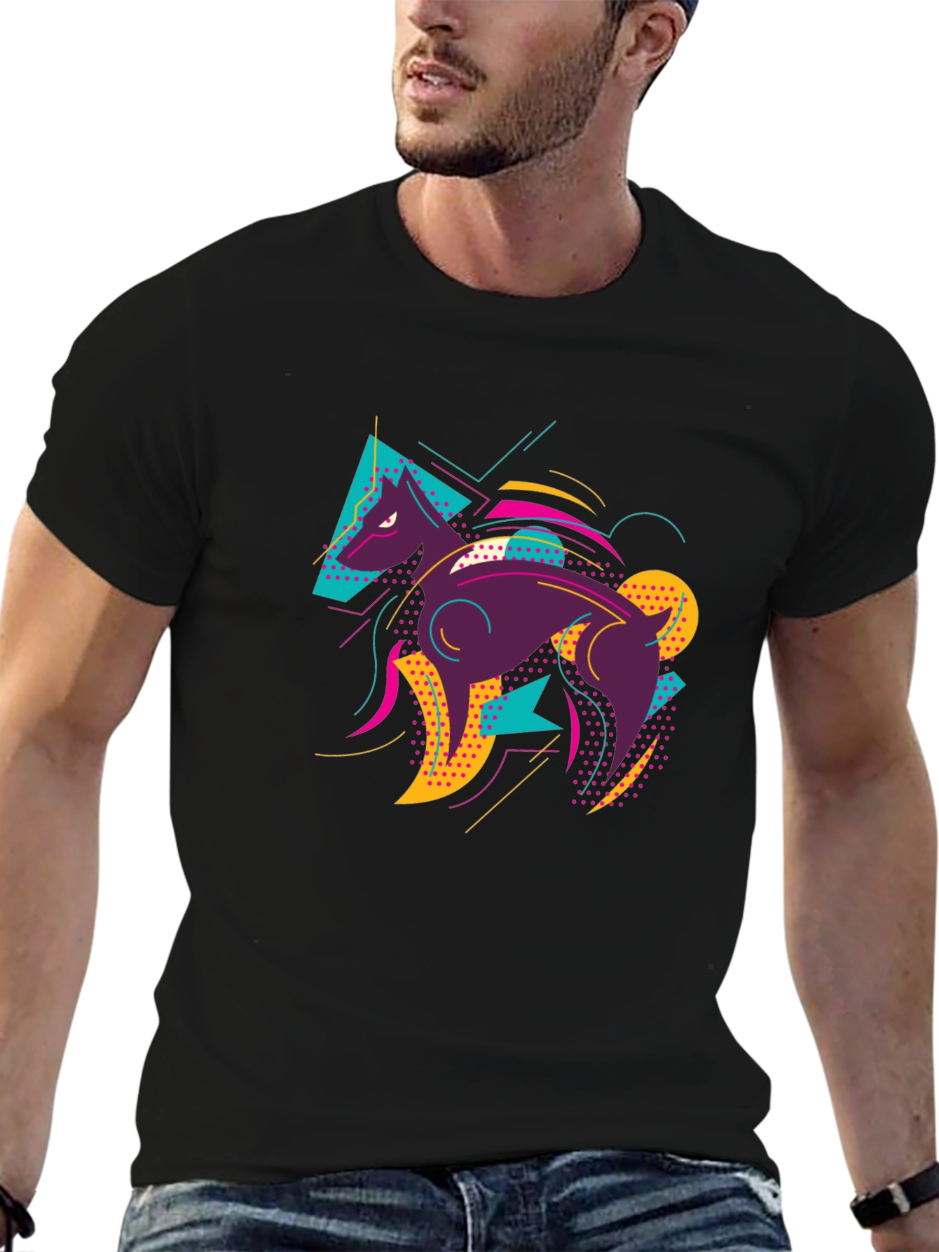 Abstract Wolf Graphic Tee - Mens Black T-Shirt