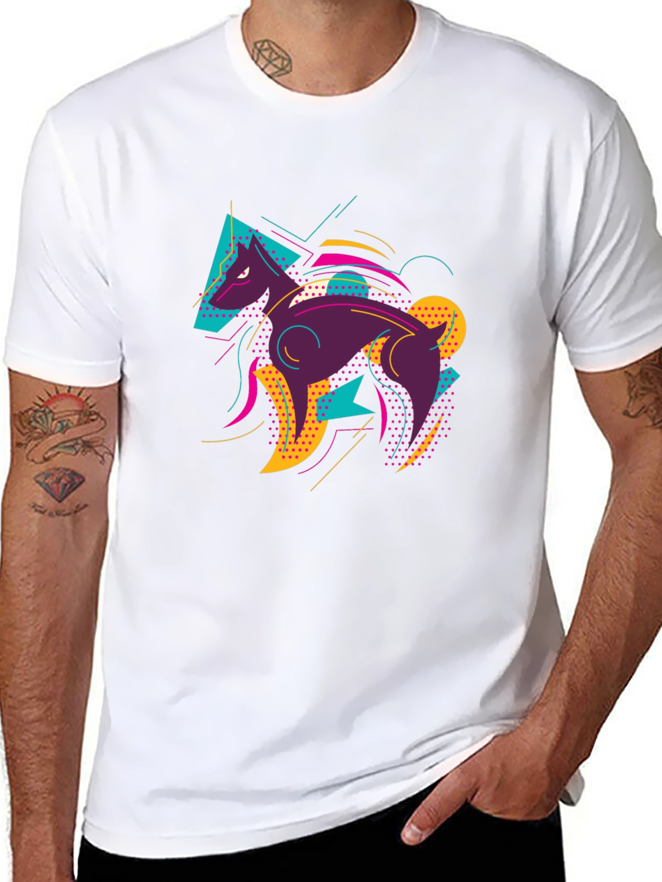 Abstract Wolf Graphic Tee - Mens Black T-Shirt