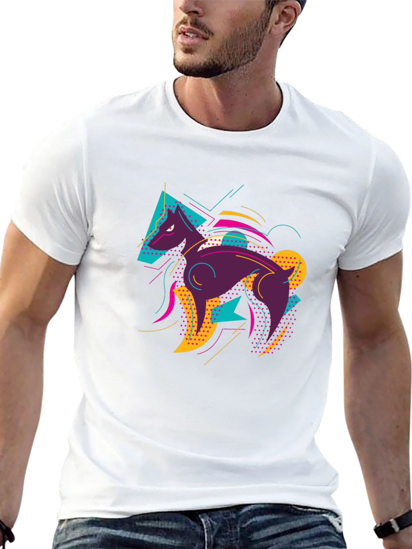 Abstract Wolf Graphic Tee - Mens Black T-Shirt