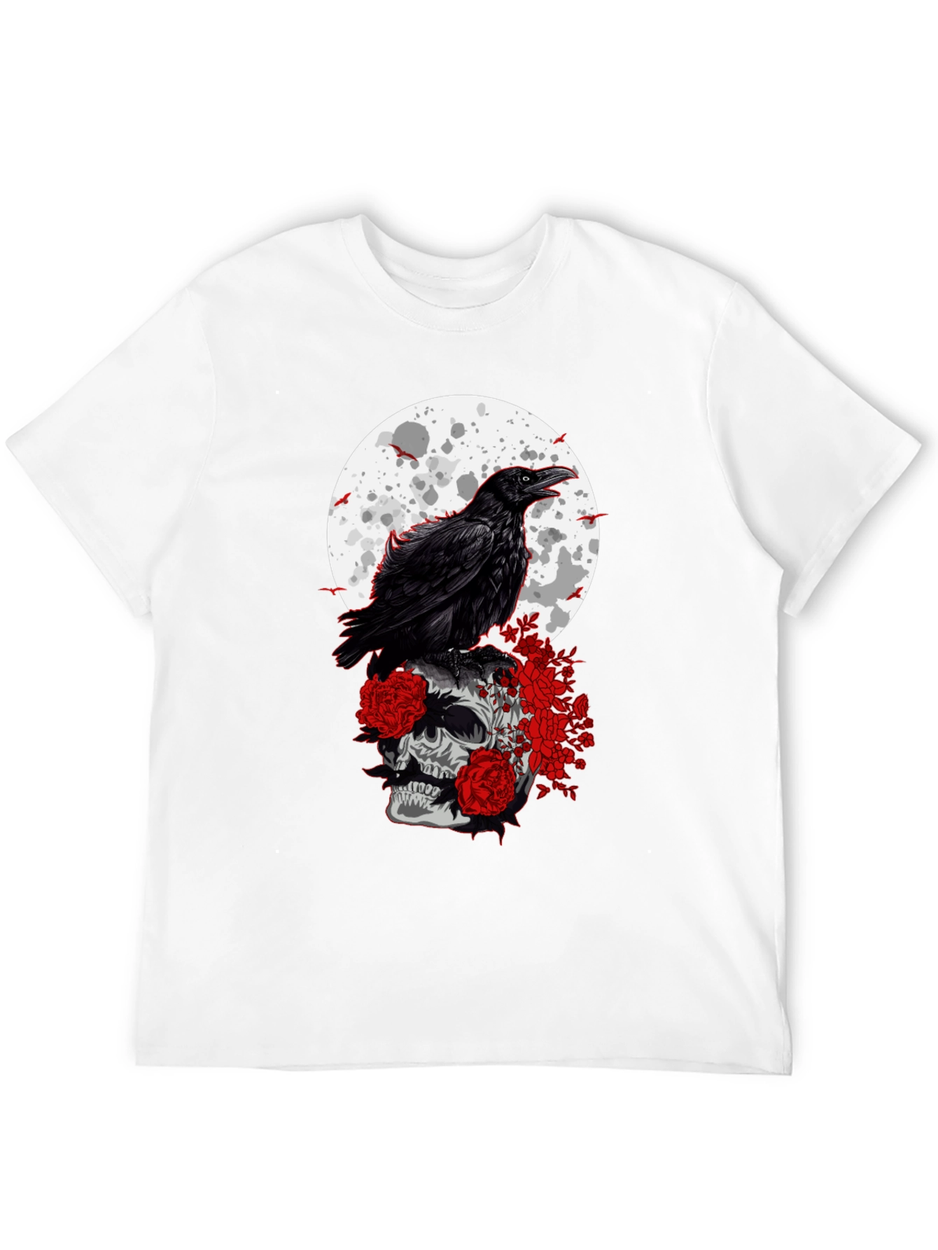 Raven Skull Moon Graphic Tee - Gothic Style