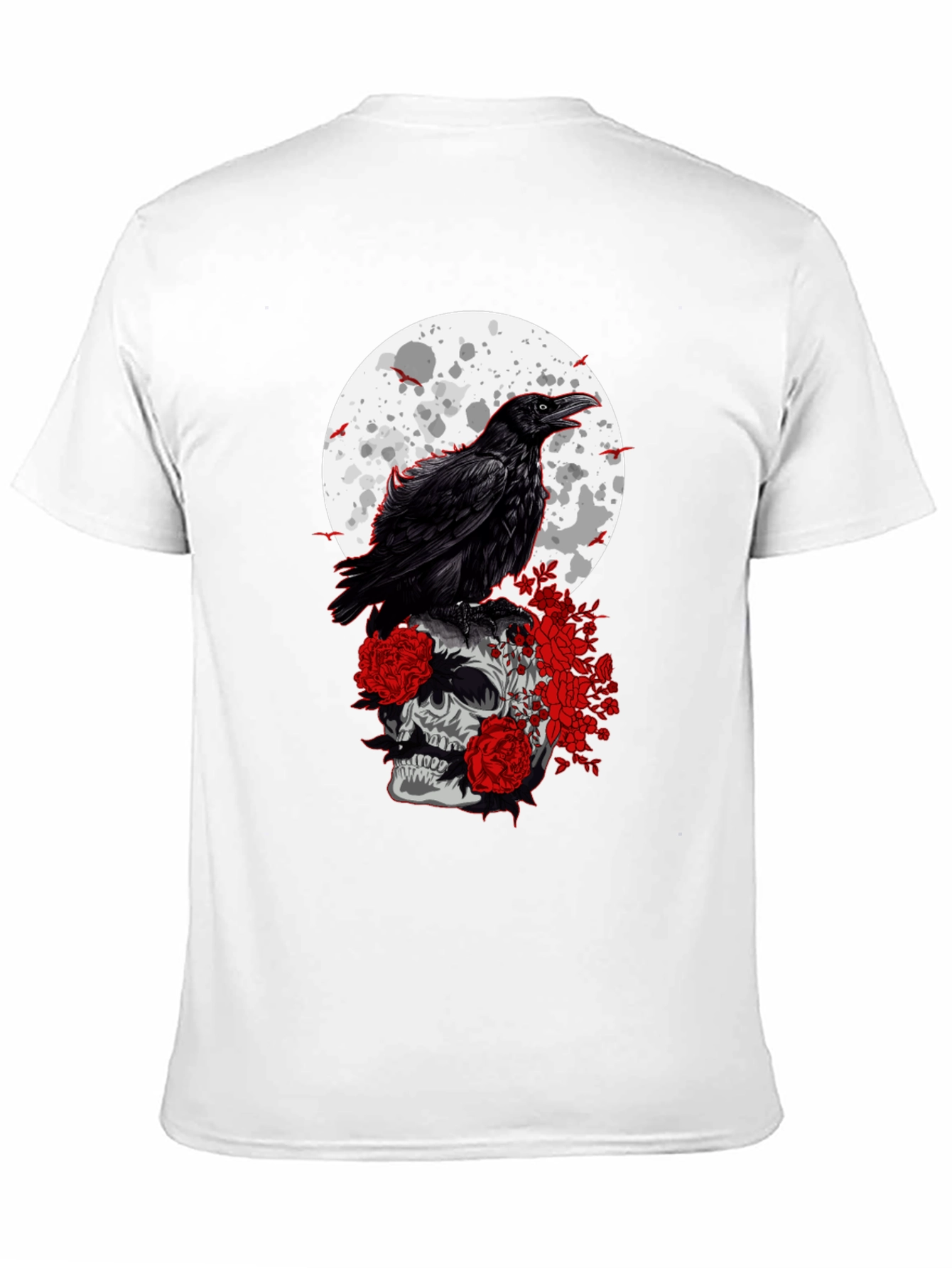 Raven Skull Moon Graphic Tee - Gothic Style