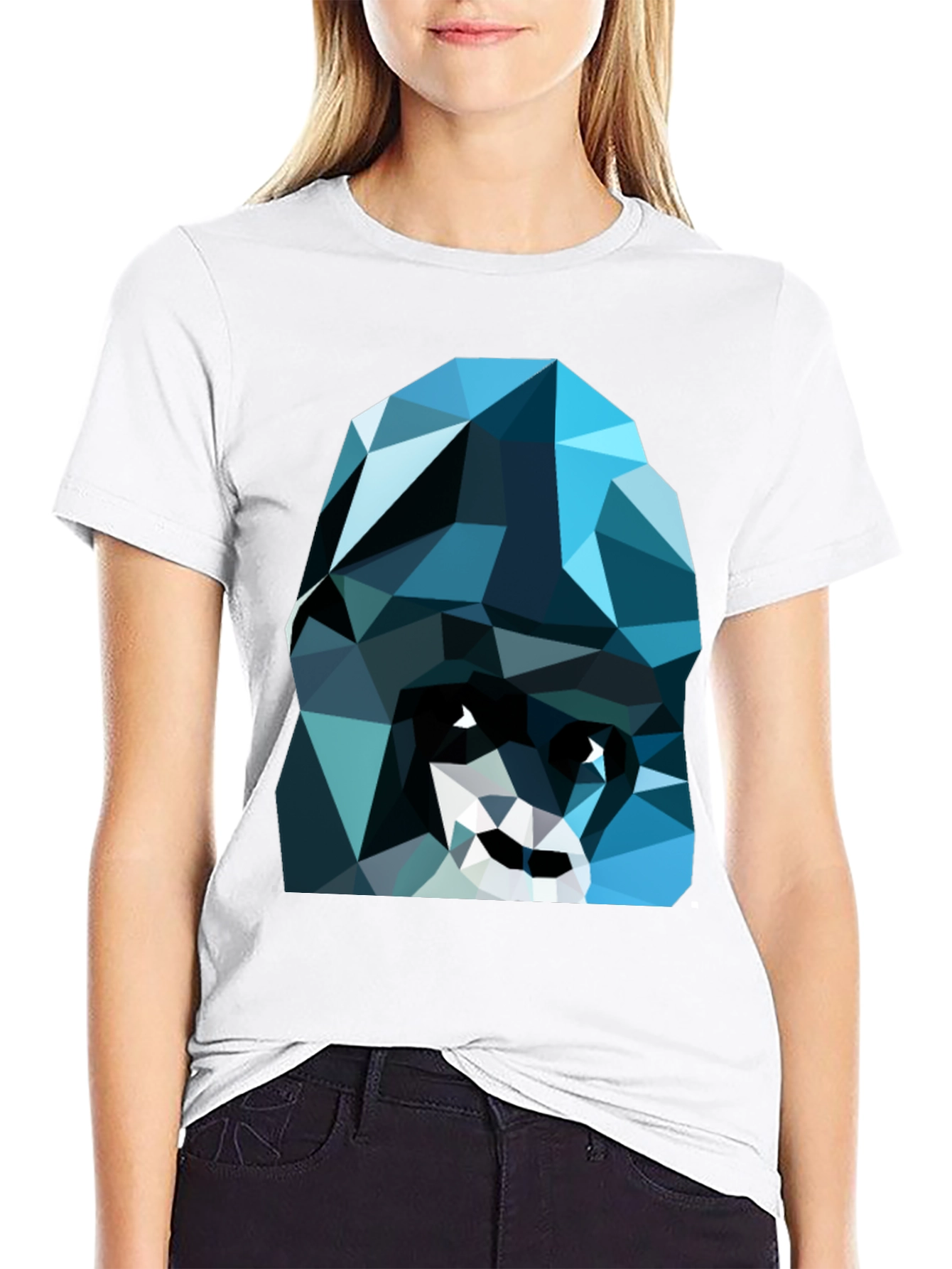 Geometric Blue Gorilla Graphic Black T-Shirt