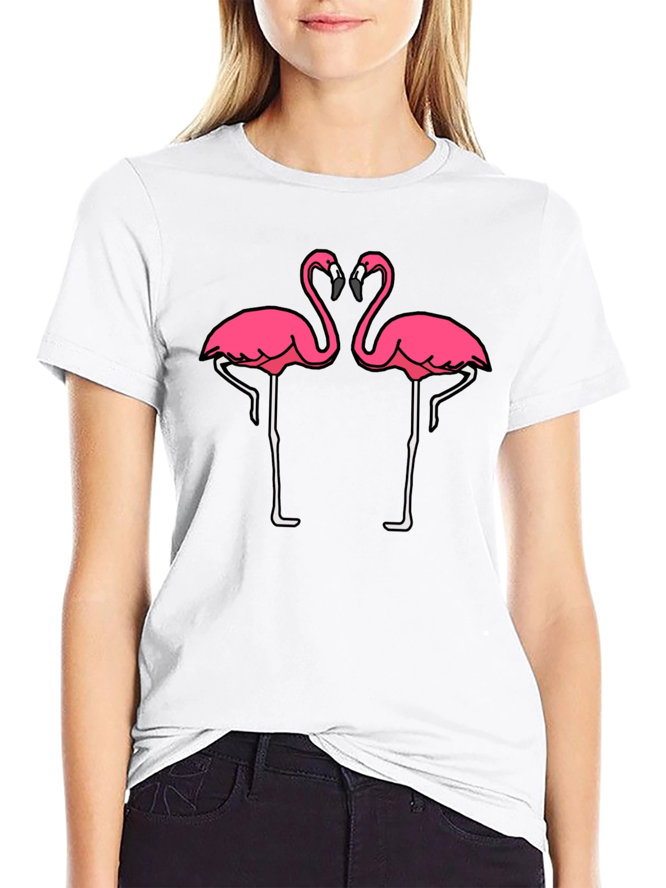 Black T-Shirt with Pink Flamingo Graphic