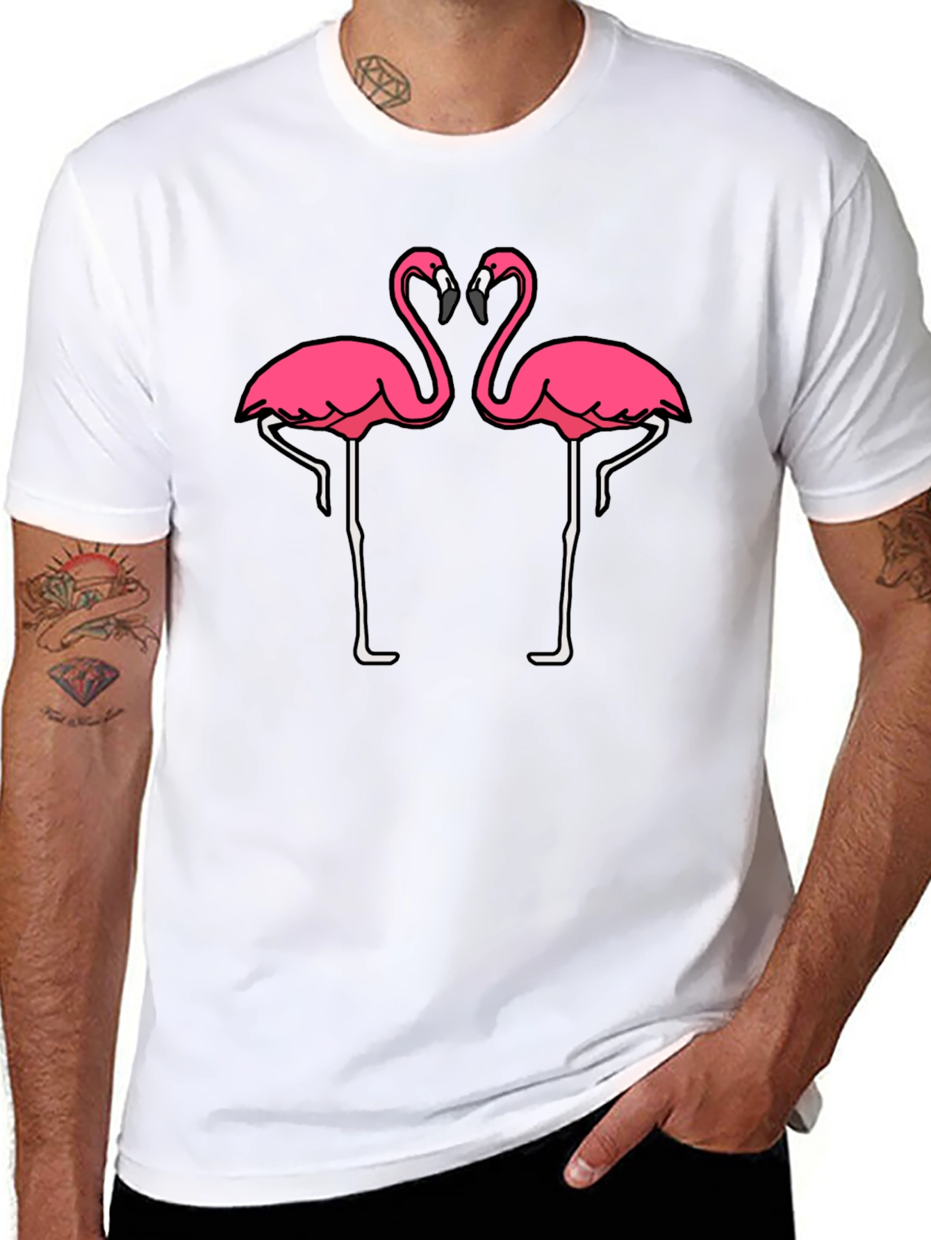Black T-Shirt with Pink Flamingo Graphic