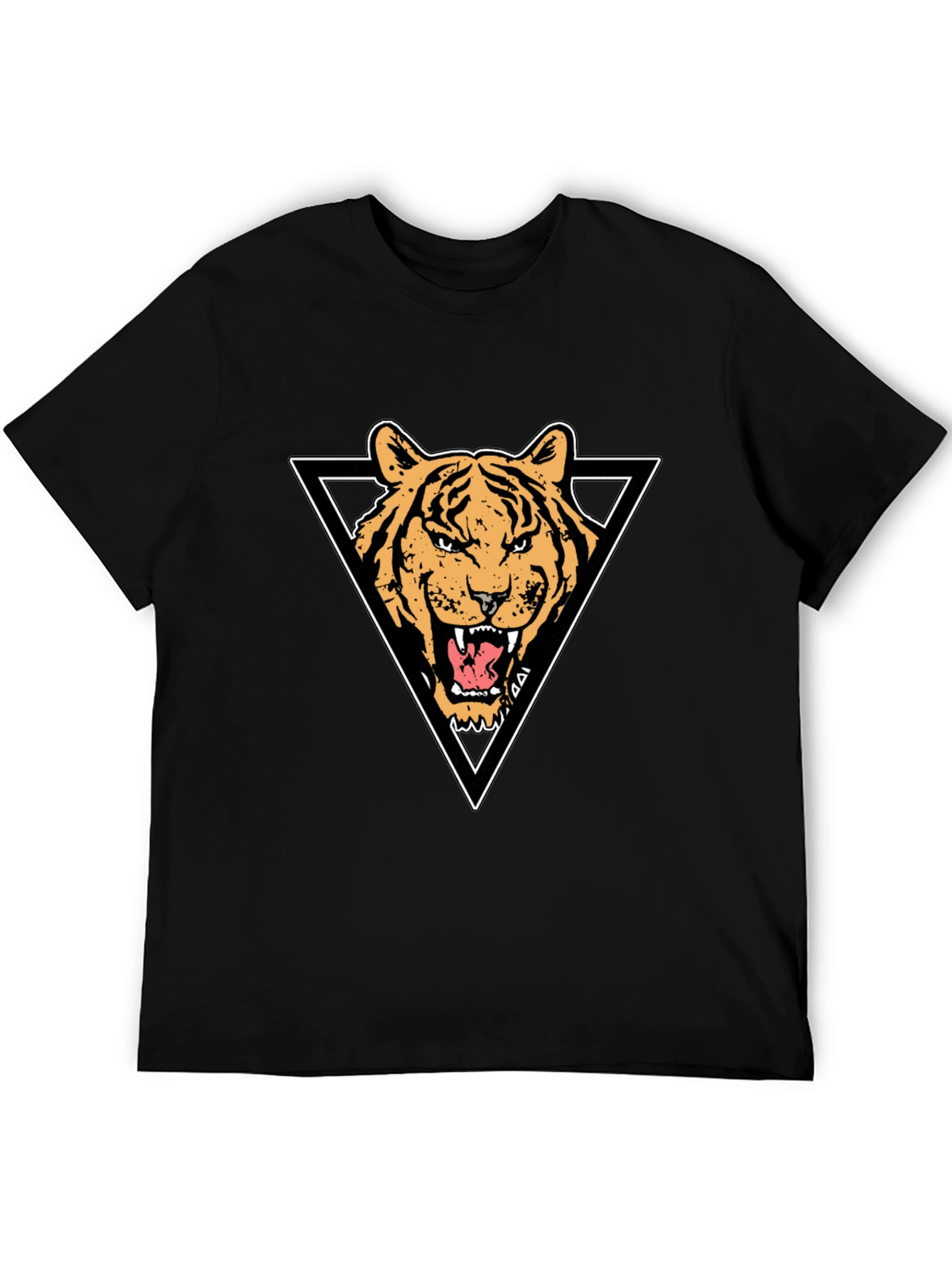 Tiger Triangle Graphic Print Black T-Shirt