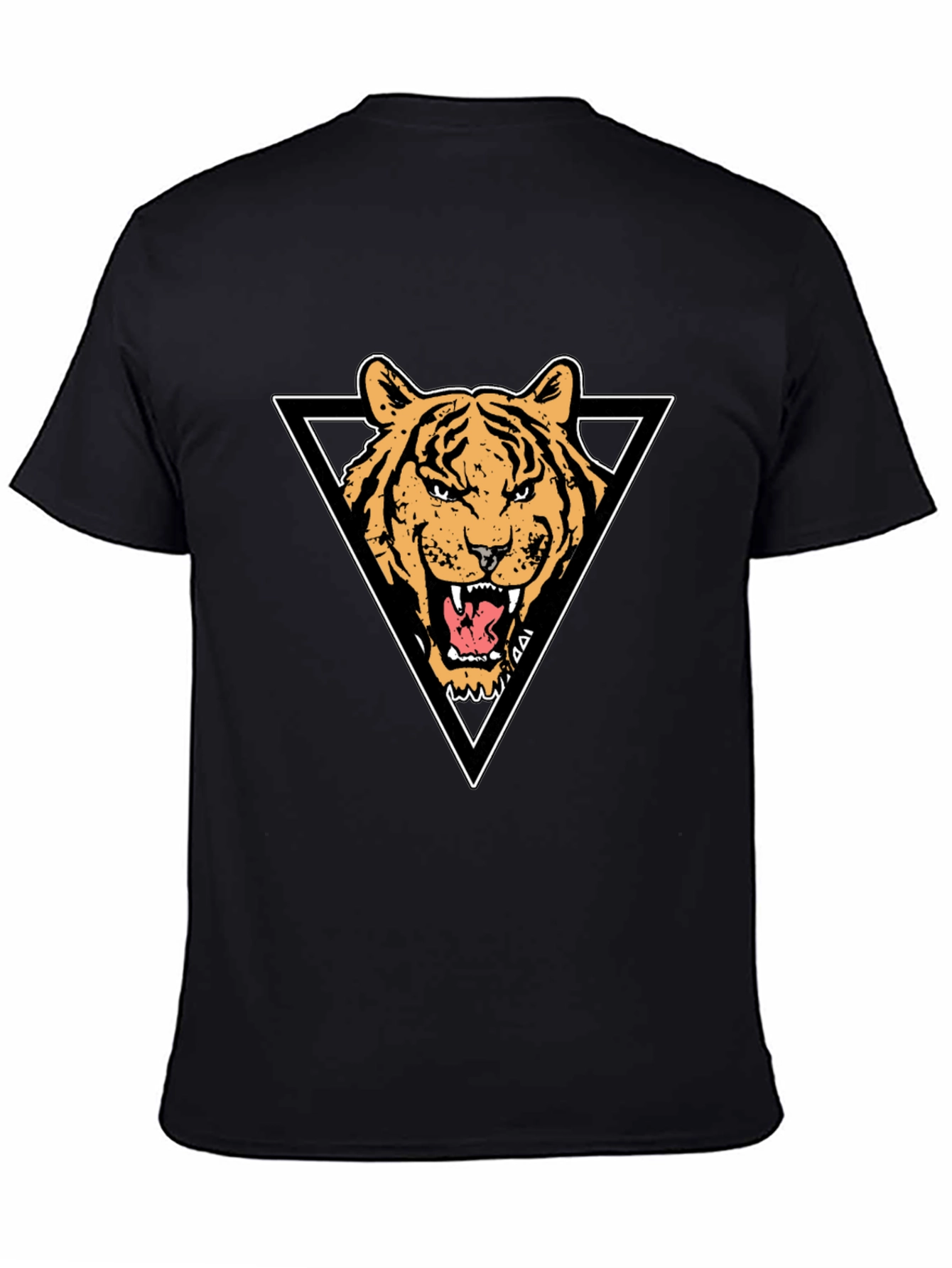 Tiger Triangle Graphic Print Black T-Shirt