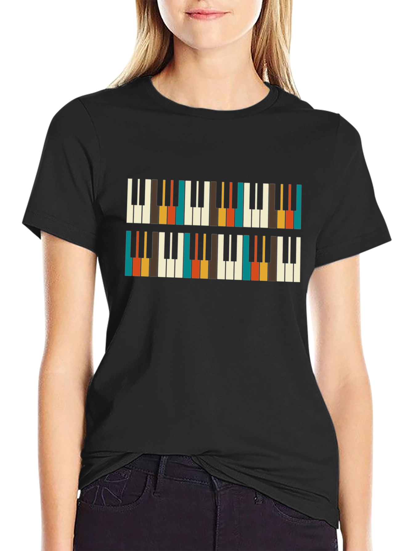 Retro Piano Keys Pattern T-Shirt