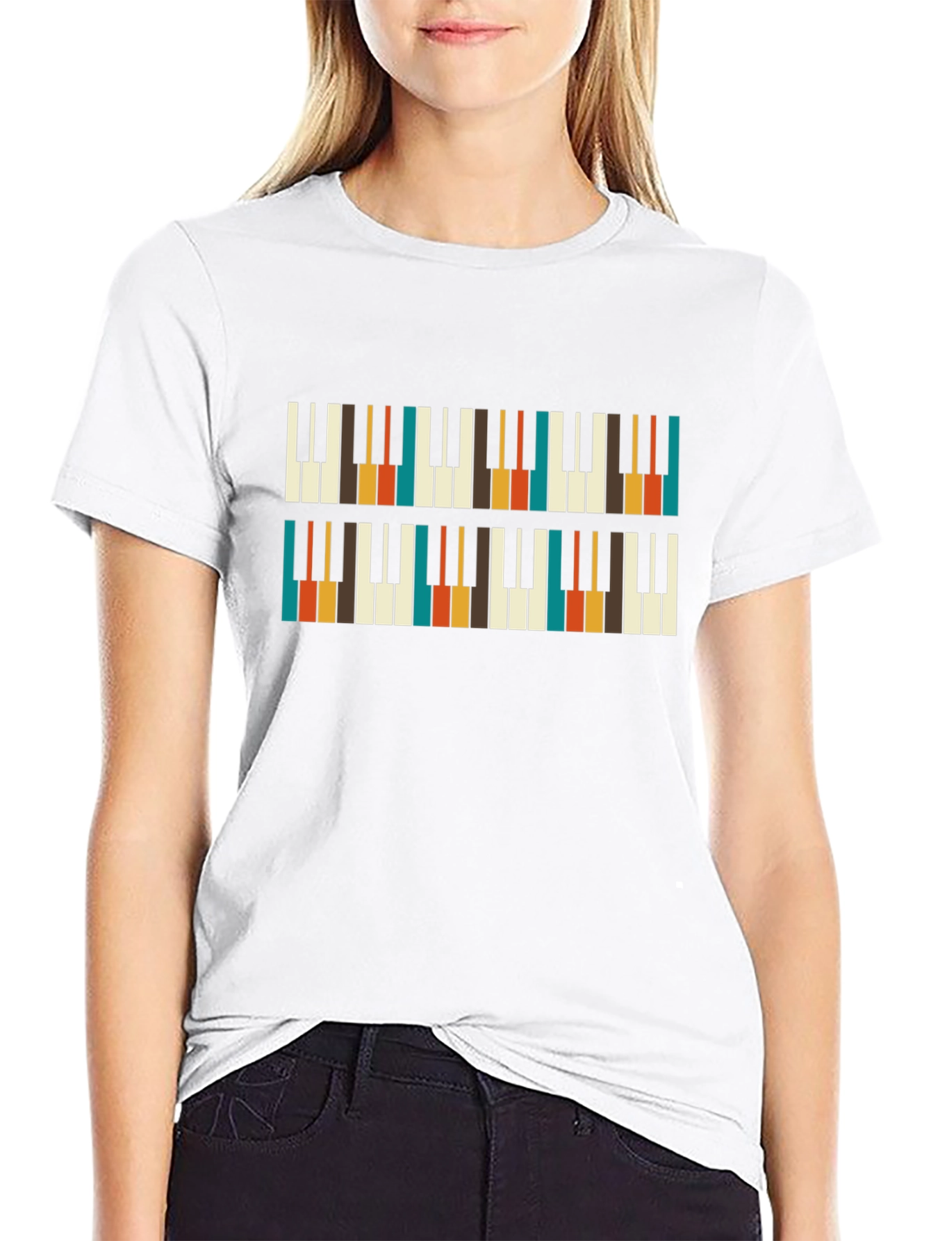 Retro Piano Keys Pattern T-Shirt