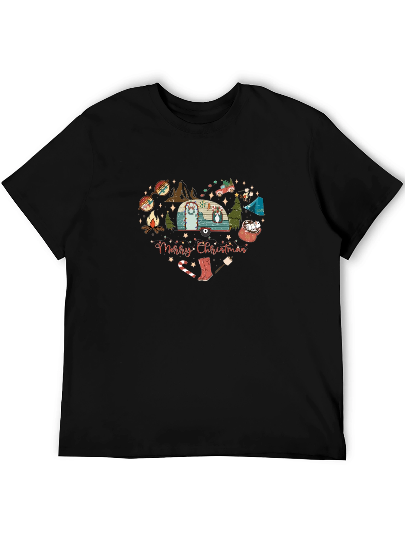 Merry Christmas Camping Heart Graphic T-Shirt