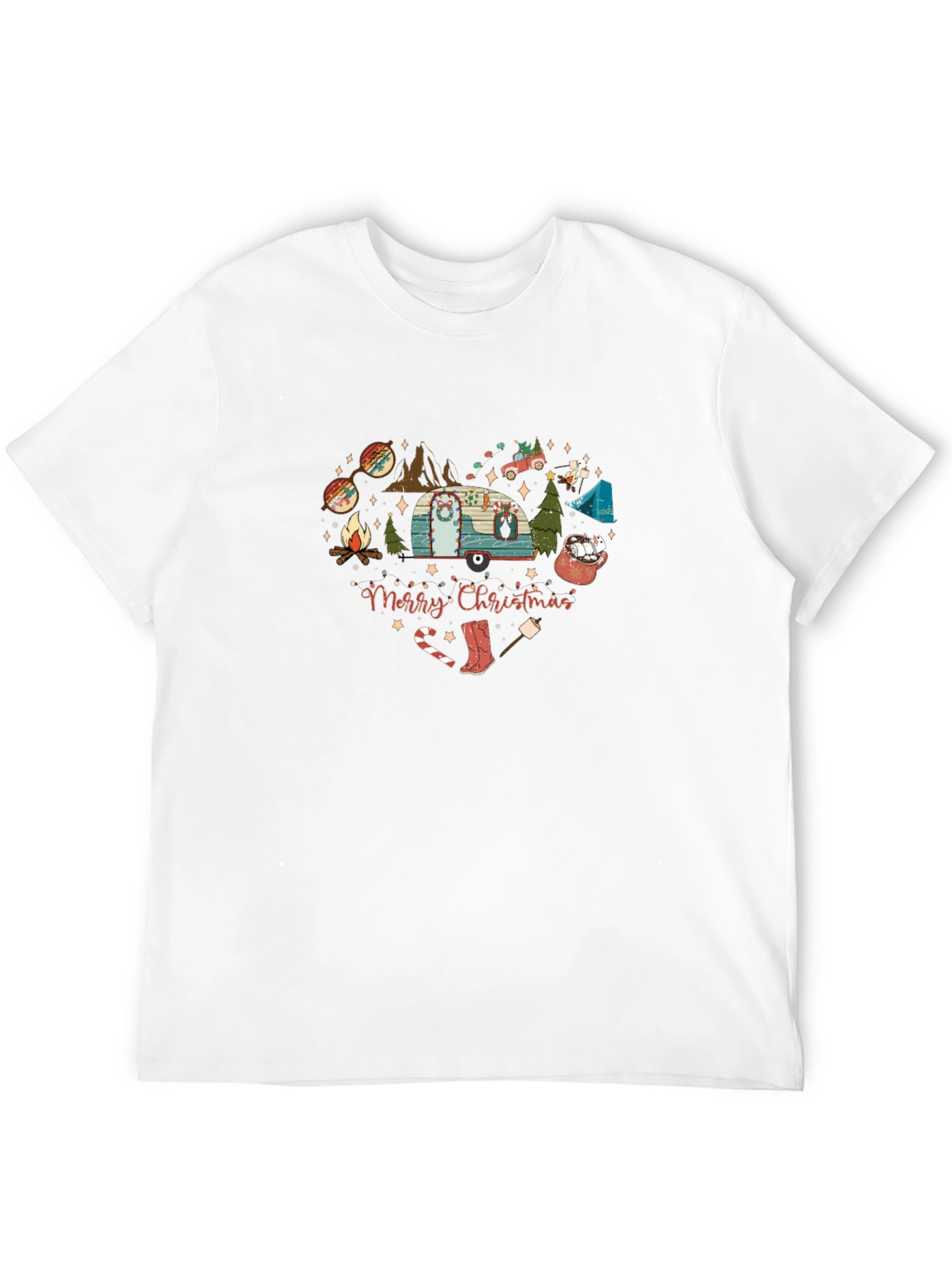 Merry Christmas Camping Heart Graphic T-Shirt