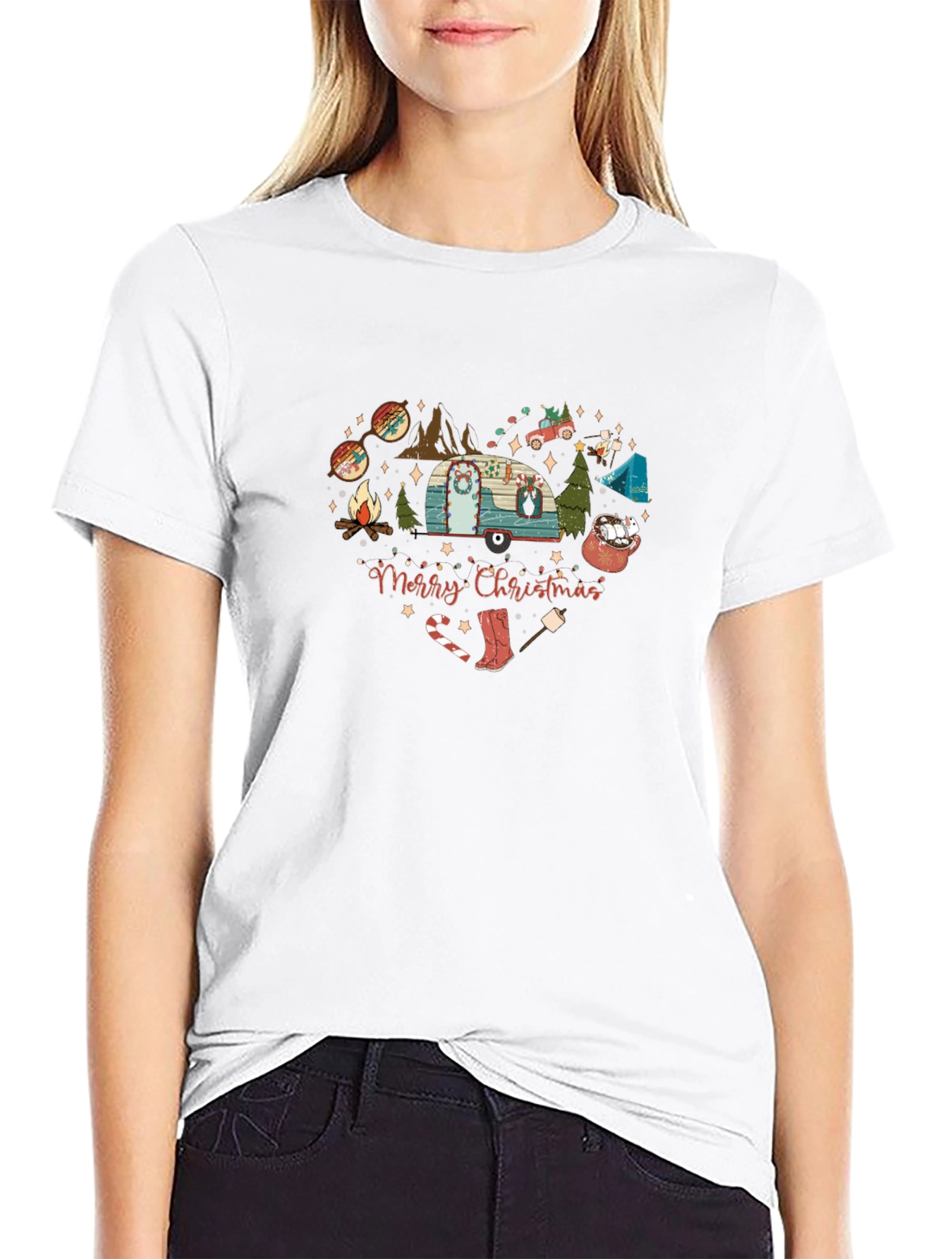 Merry Christmas Camping Heart Graphic T-Shirt