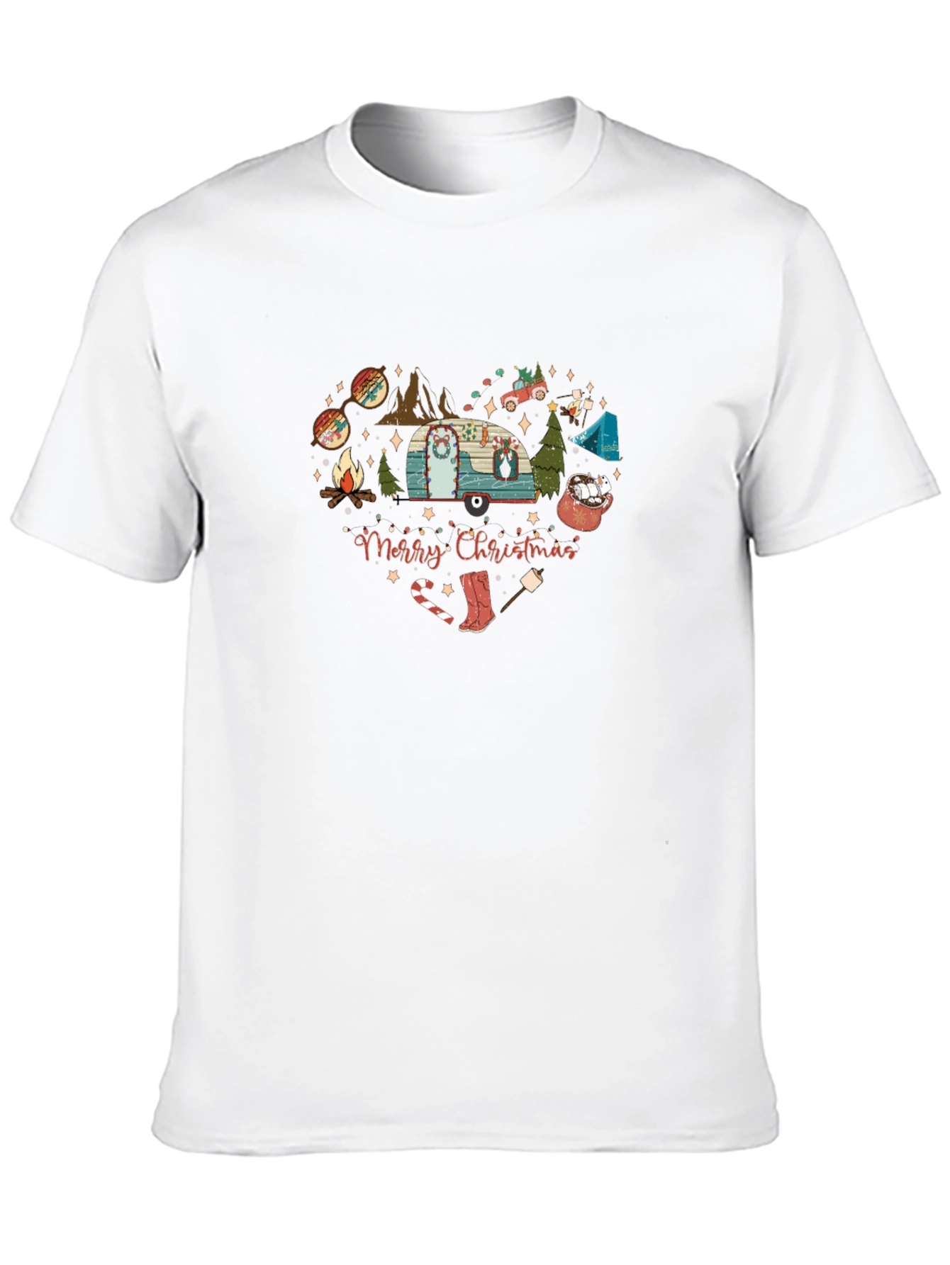Merry Christmas Camping Heart Graphic T-Shirt
