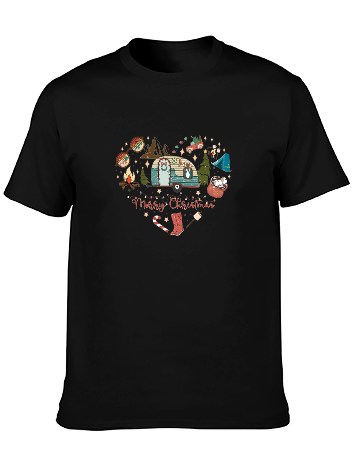 Merry Christmas Camping Heart Graphic T-Shirt