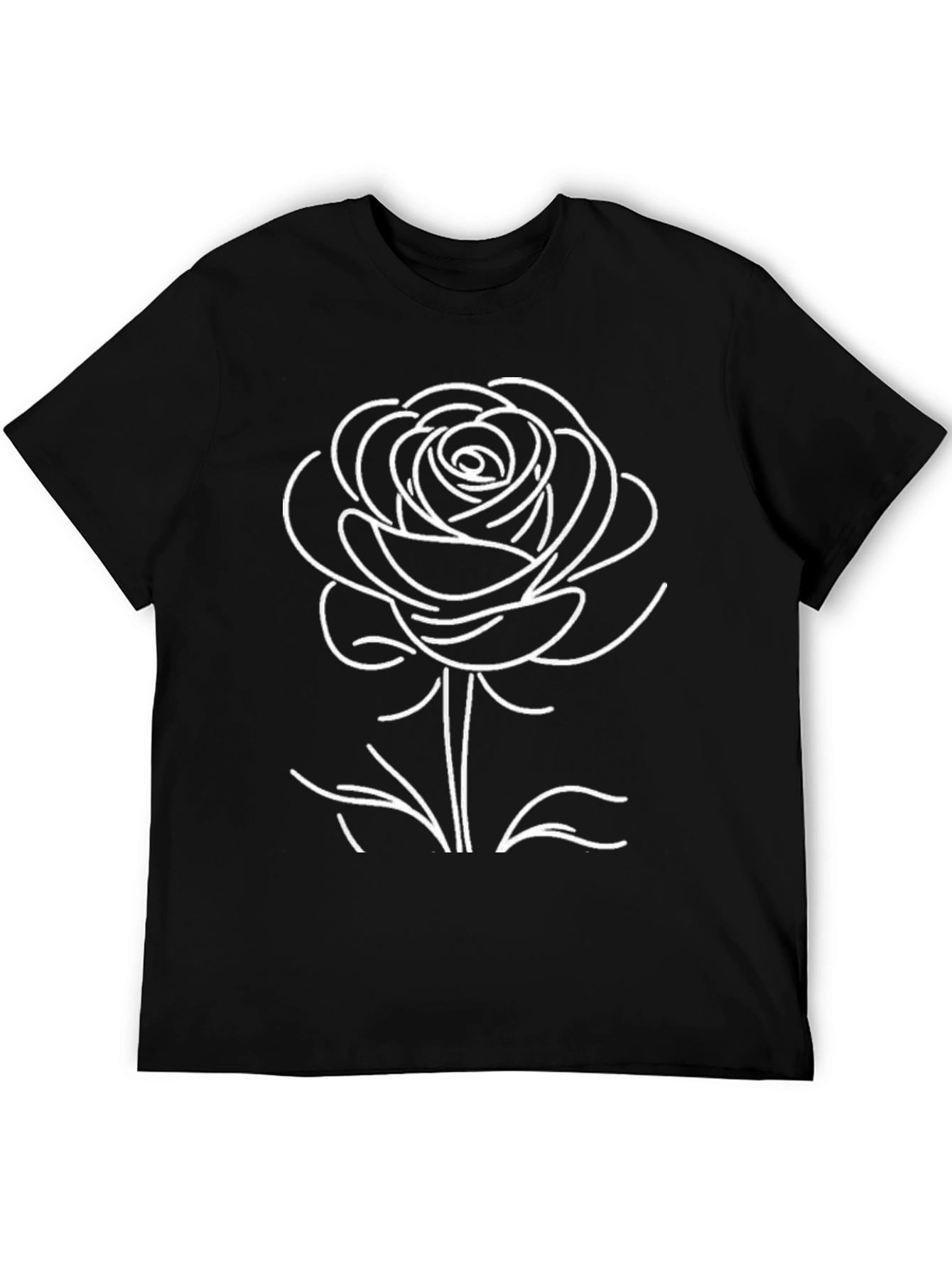 Black T-Shirt with White Rose Graphic