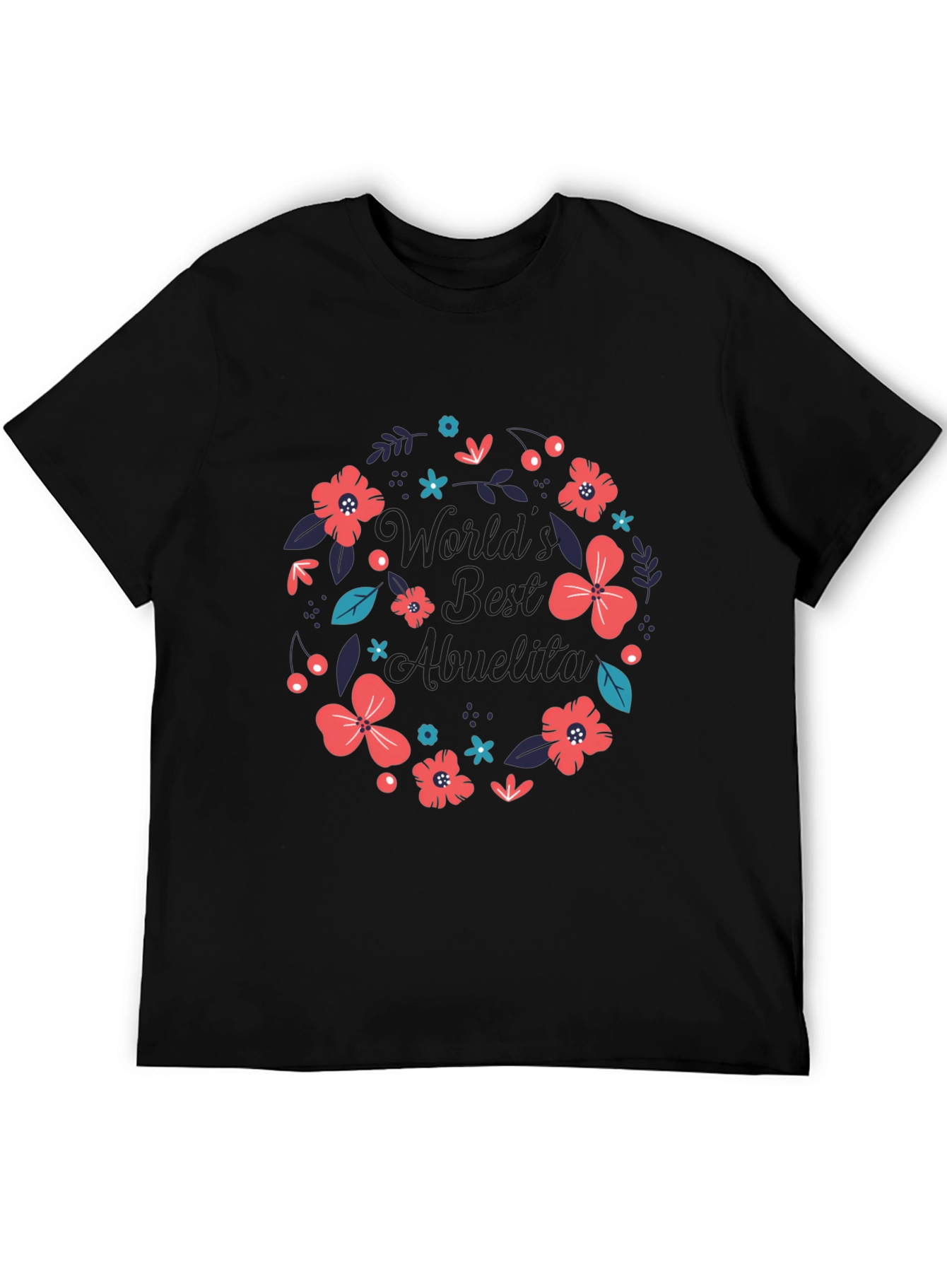 Worlds Best Abuelita Floral Wreath Black T-Shirt