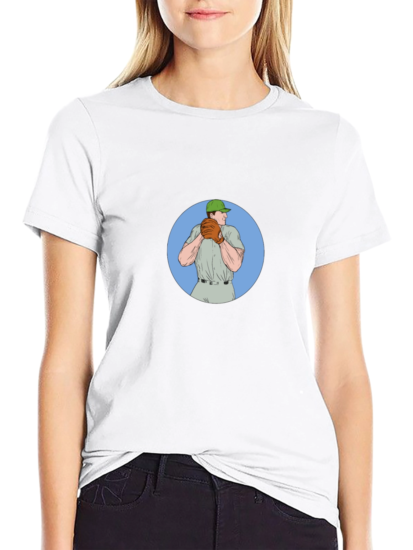 Baseball Pitcher Graphic Tee - Black Cotton T-Shirt