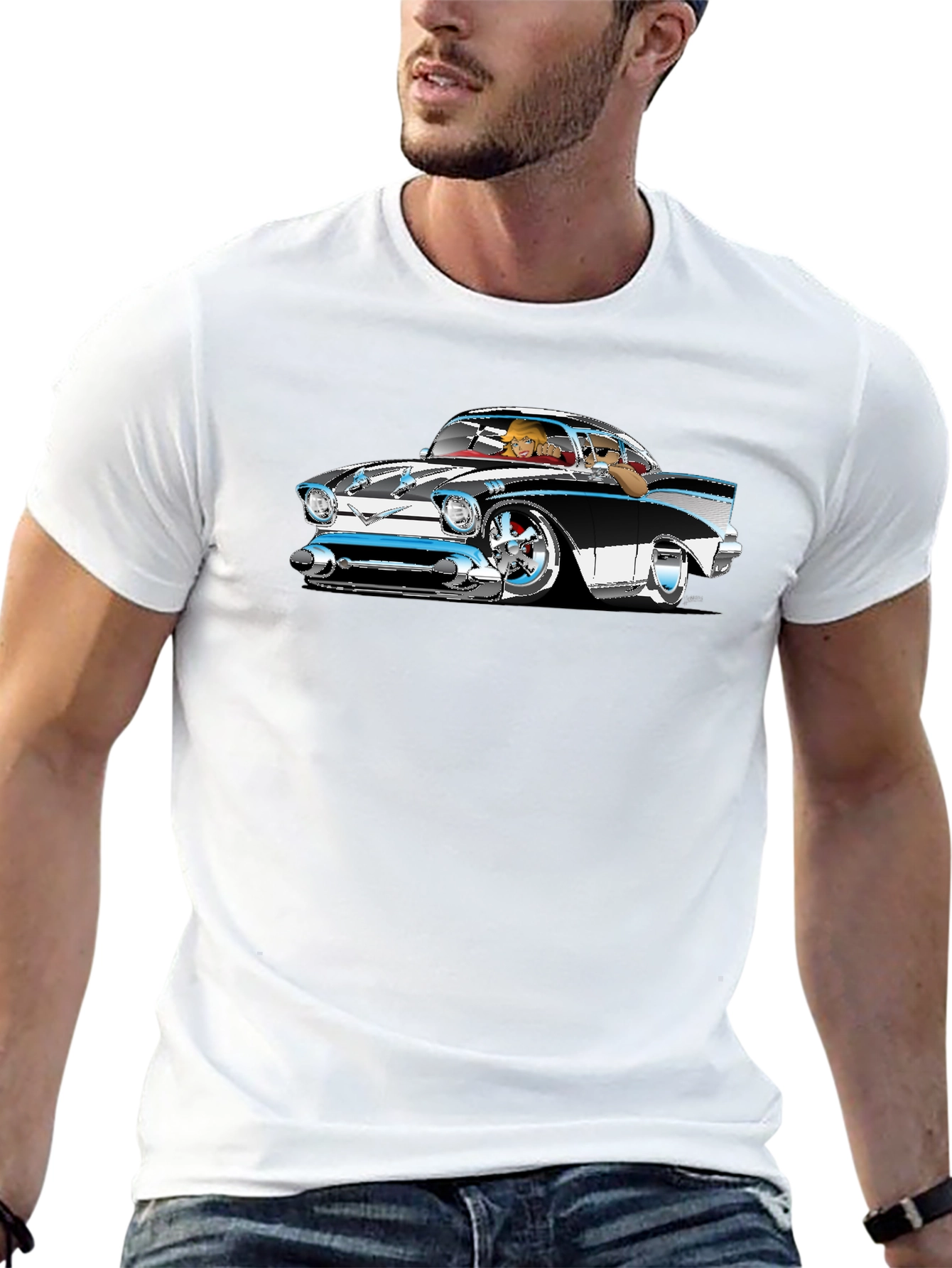 Classic Car Cartoon Graphic T-Shirt