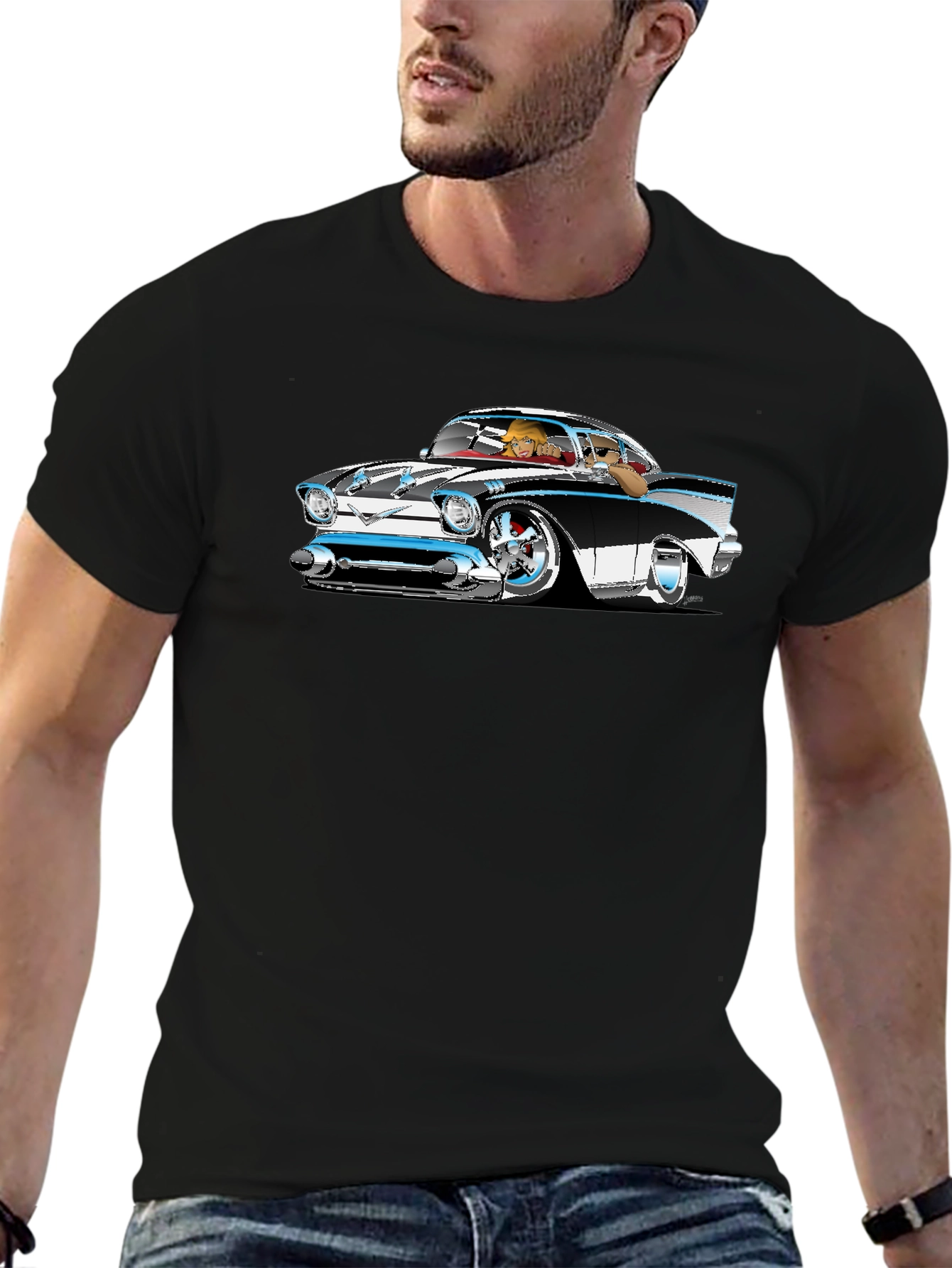 Classic Car Cartoon Graphic T-Shirt