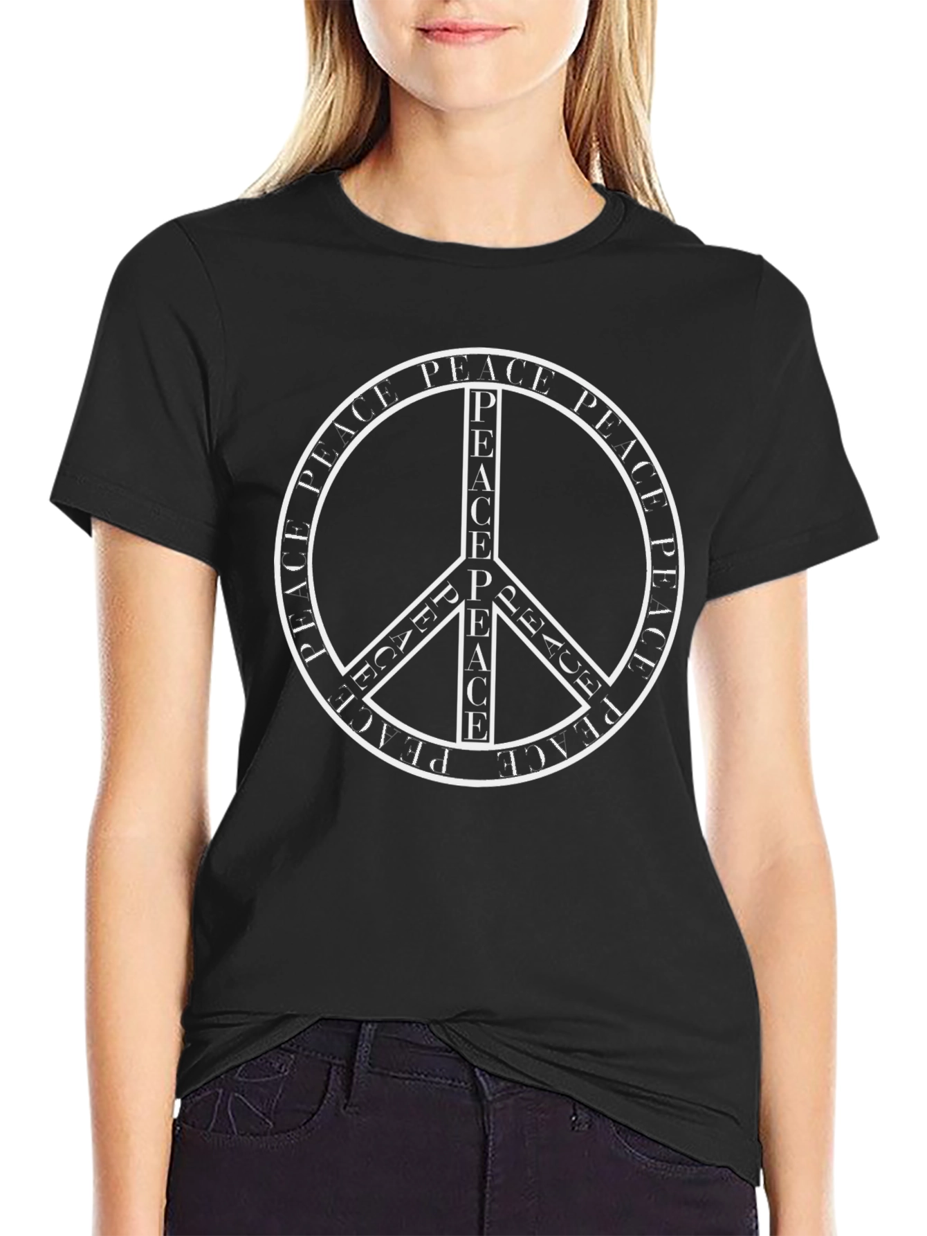 Peace Symbol Graphic T-Shirt - Black Casual Tee