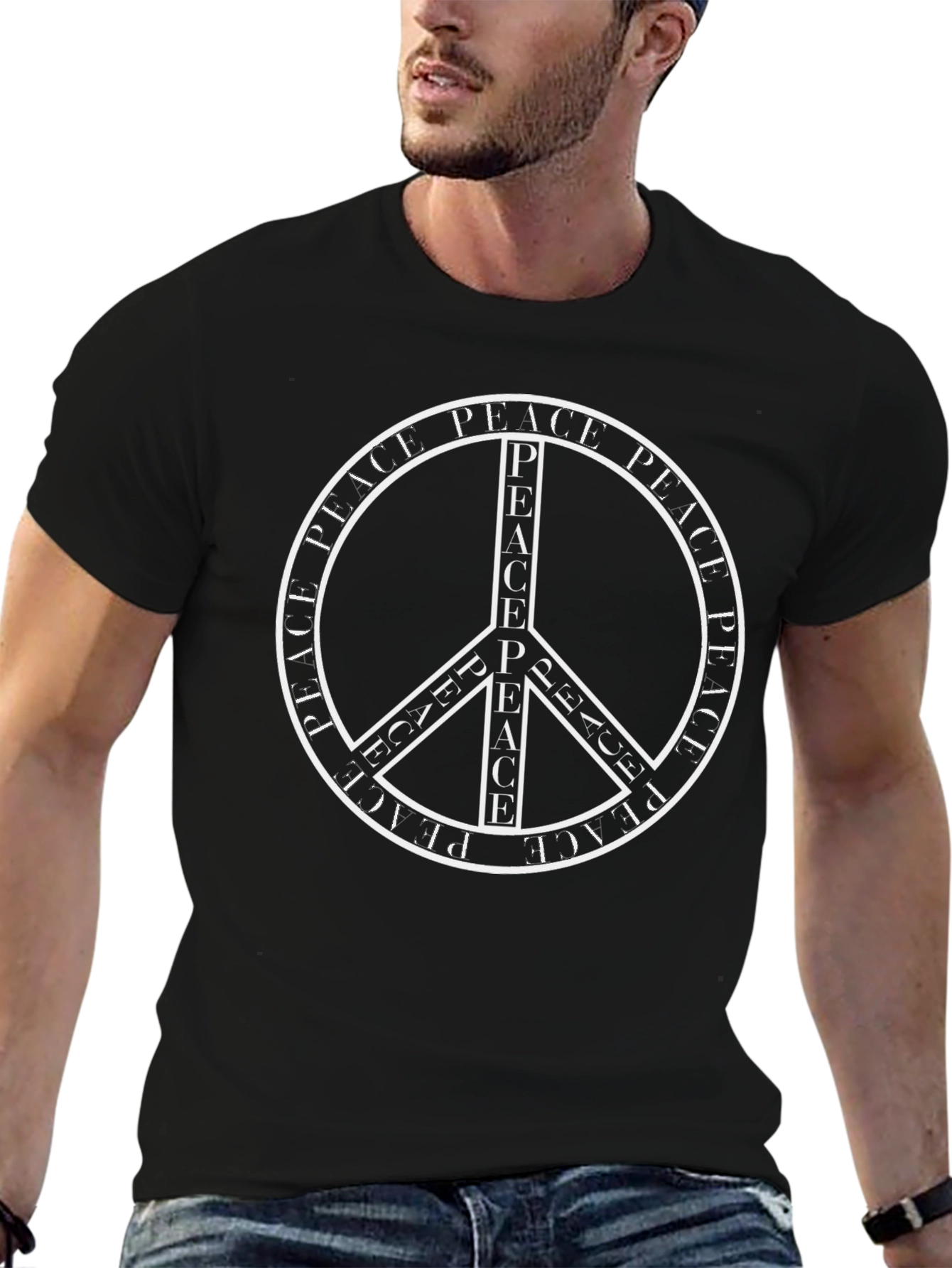 Peace Symbol Graphic T-Shirt - Black Casual Tee
