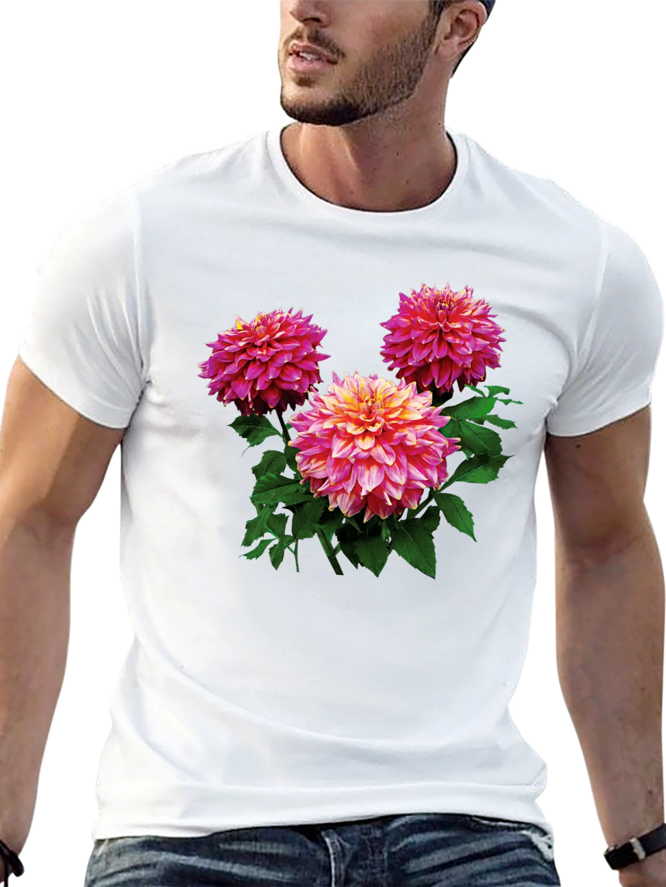 Floral Dahlia Print Black T-Shirt