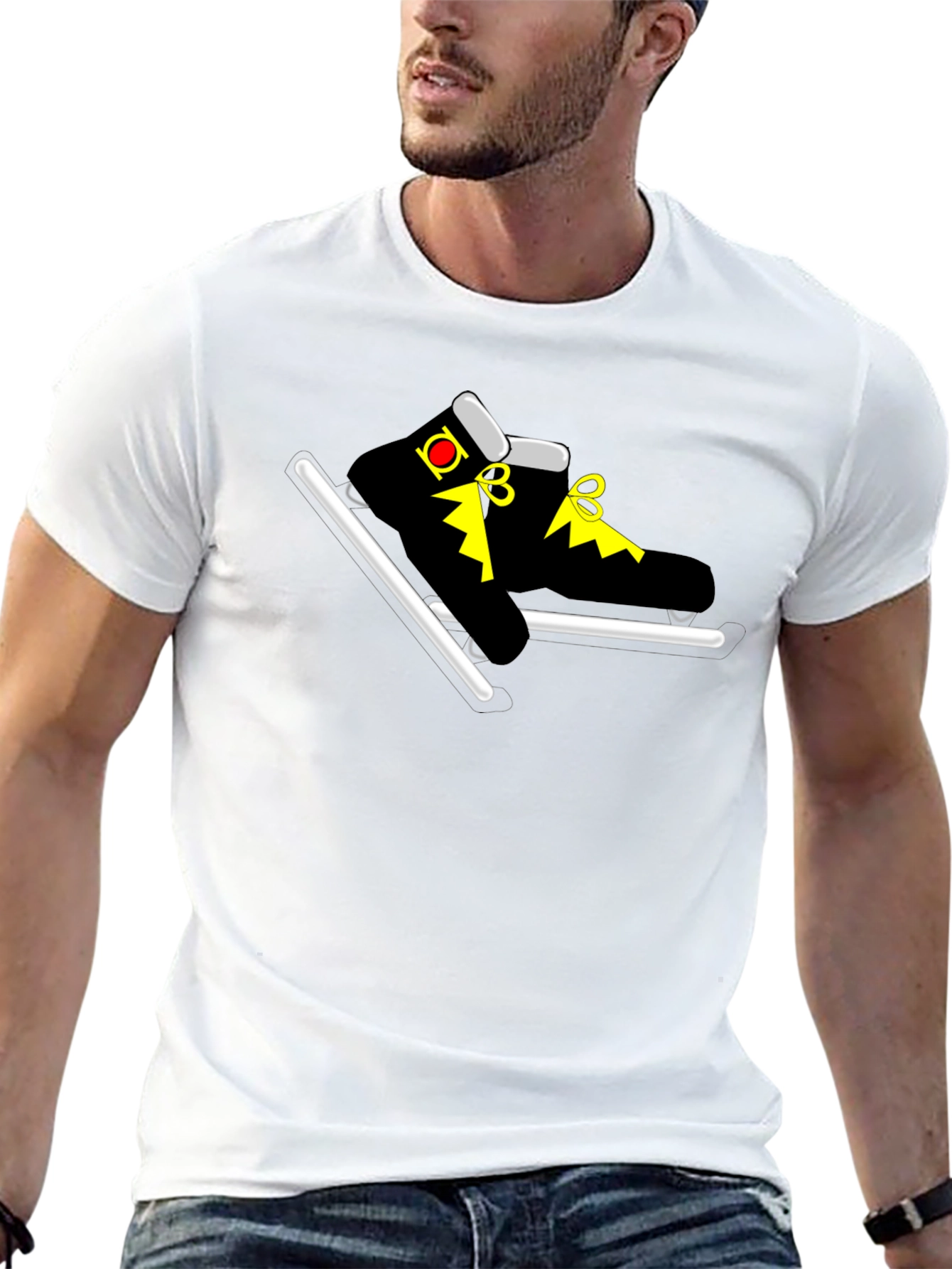 Black T-Shirt with Cartoon Skates Graphic