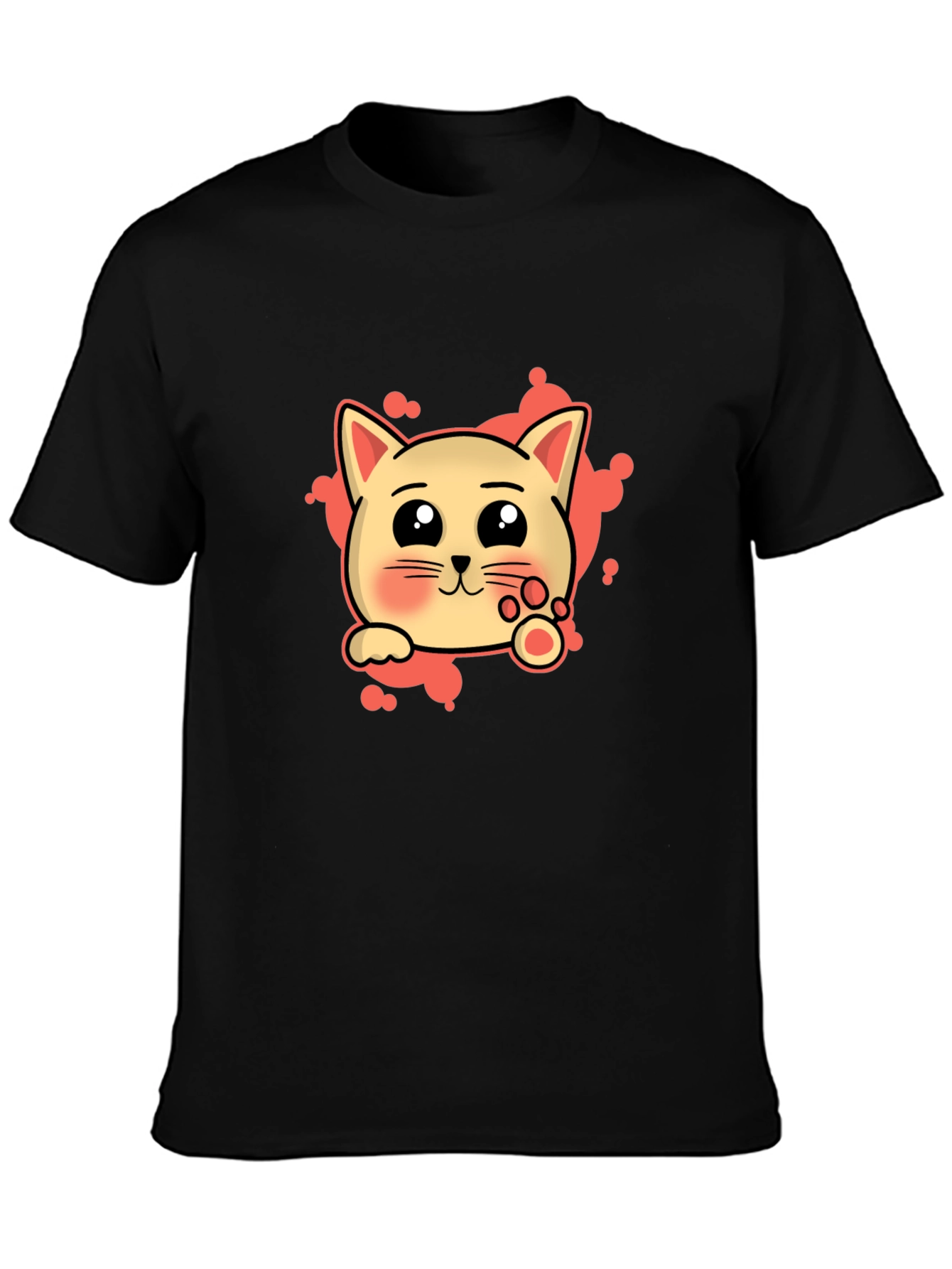 Cute Cat Cartoon Graphic Tee - Black T-Shirt