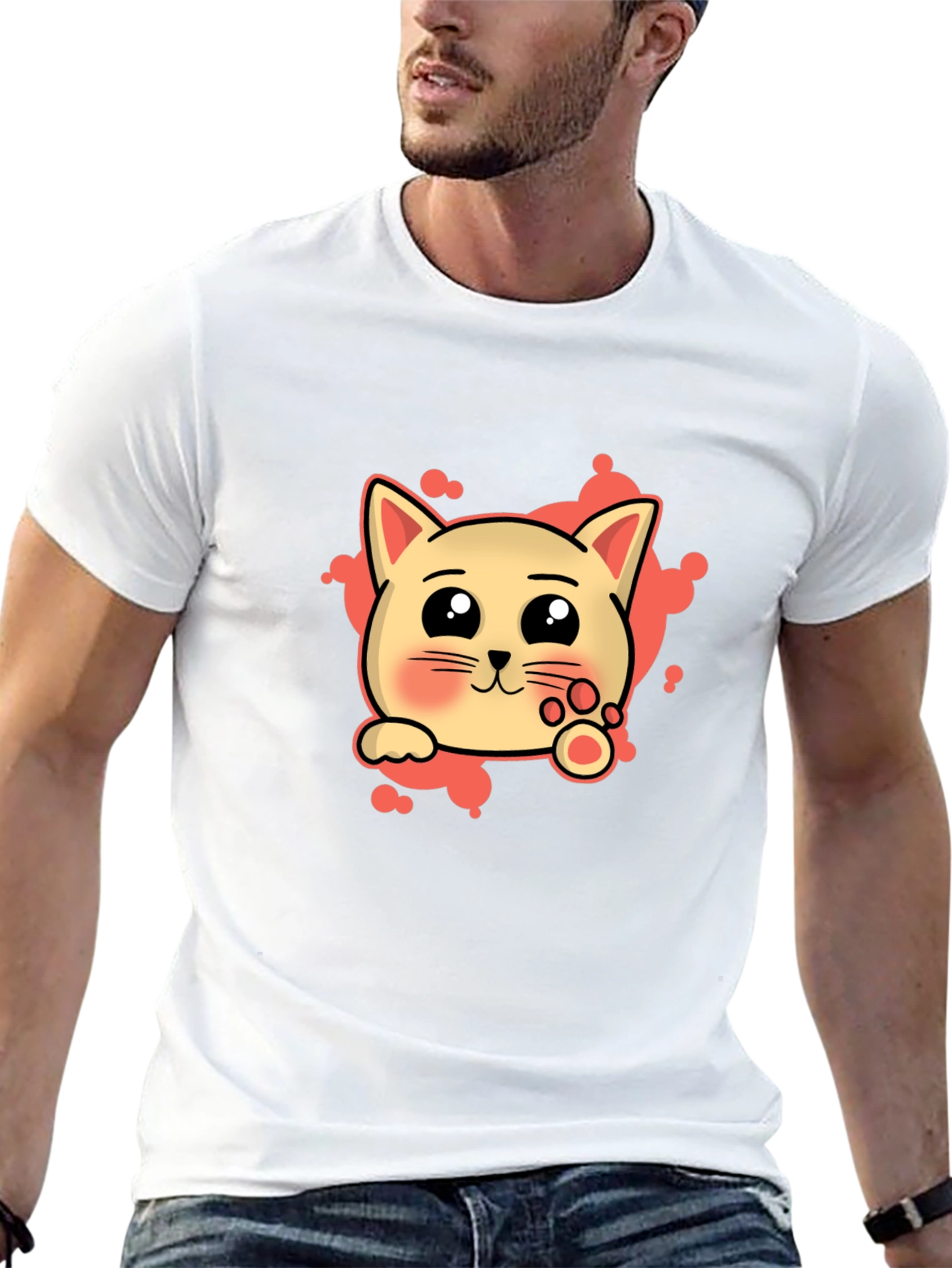 Cute Cat Cartoon Graphic Tee - Black T-Shirt