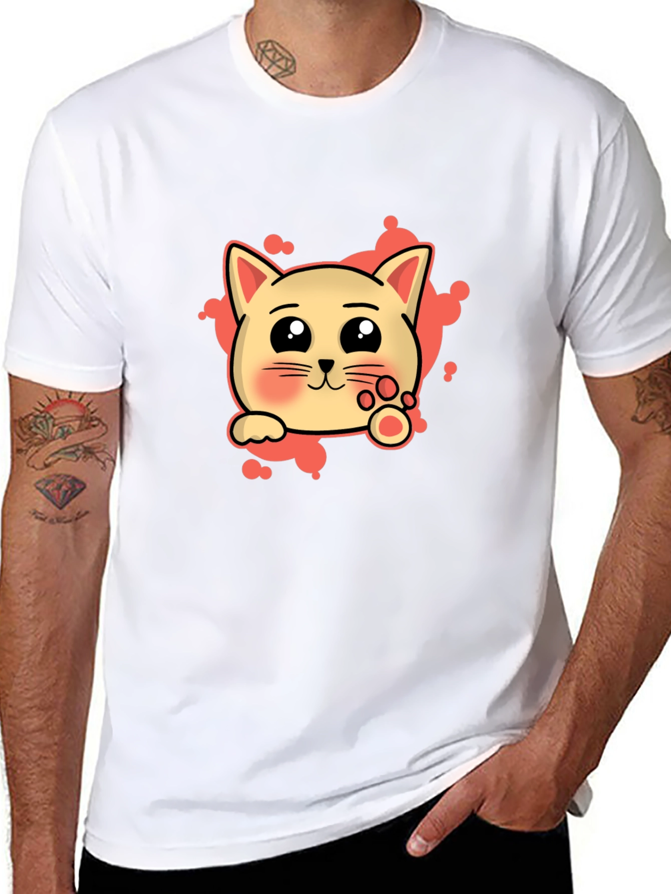 Cute Cat Cartoon Graphic Tee - Black T-Shirt