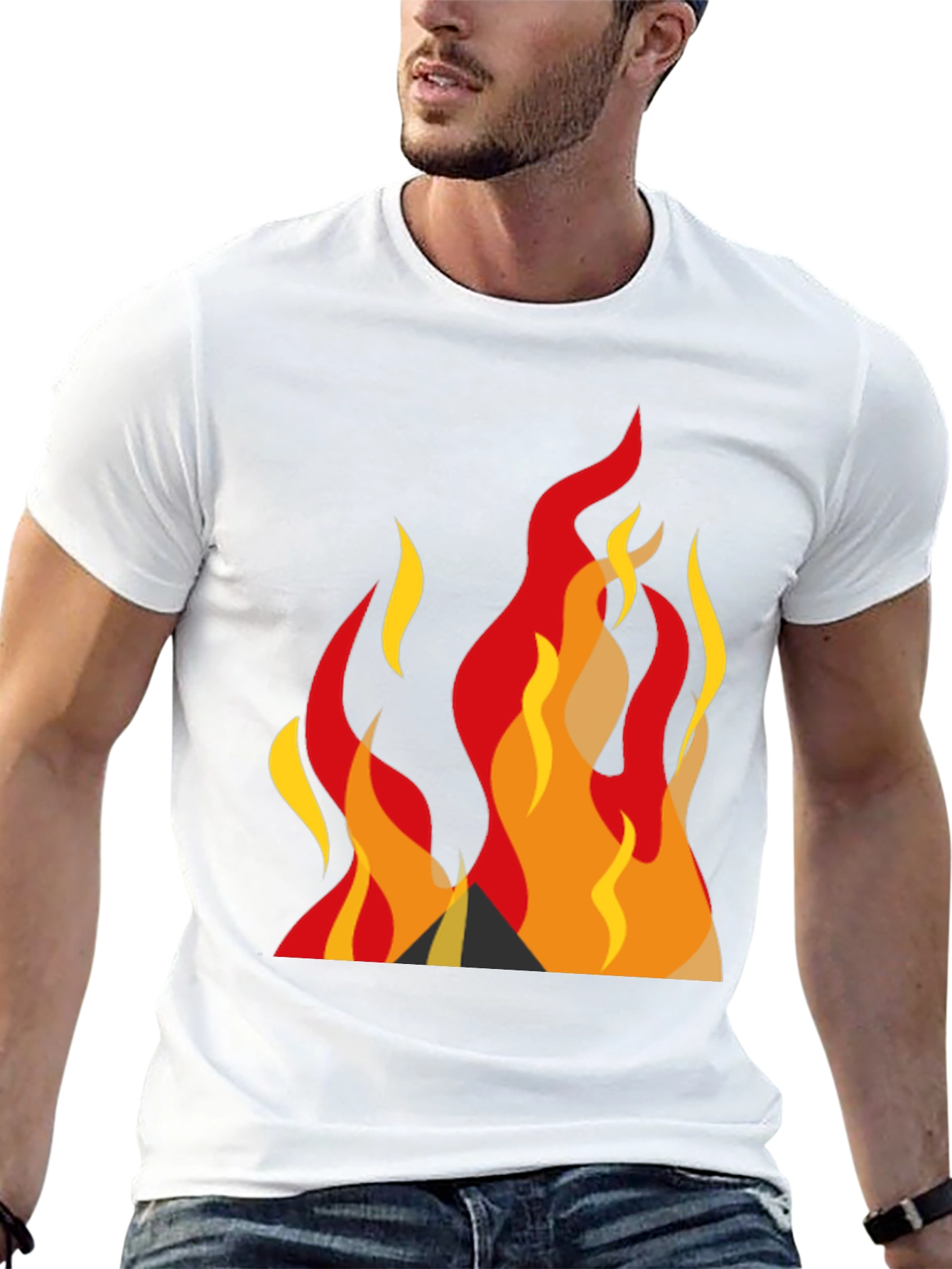 Bold Graphic Fire Design Black T-Shirt